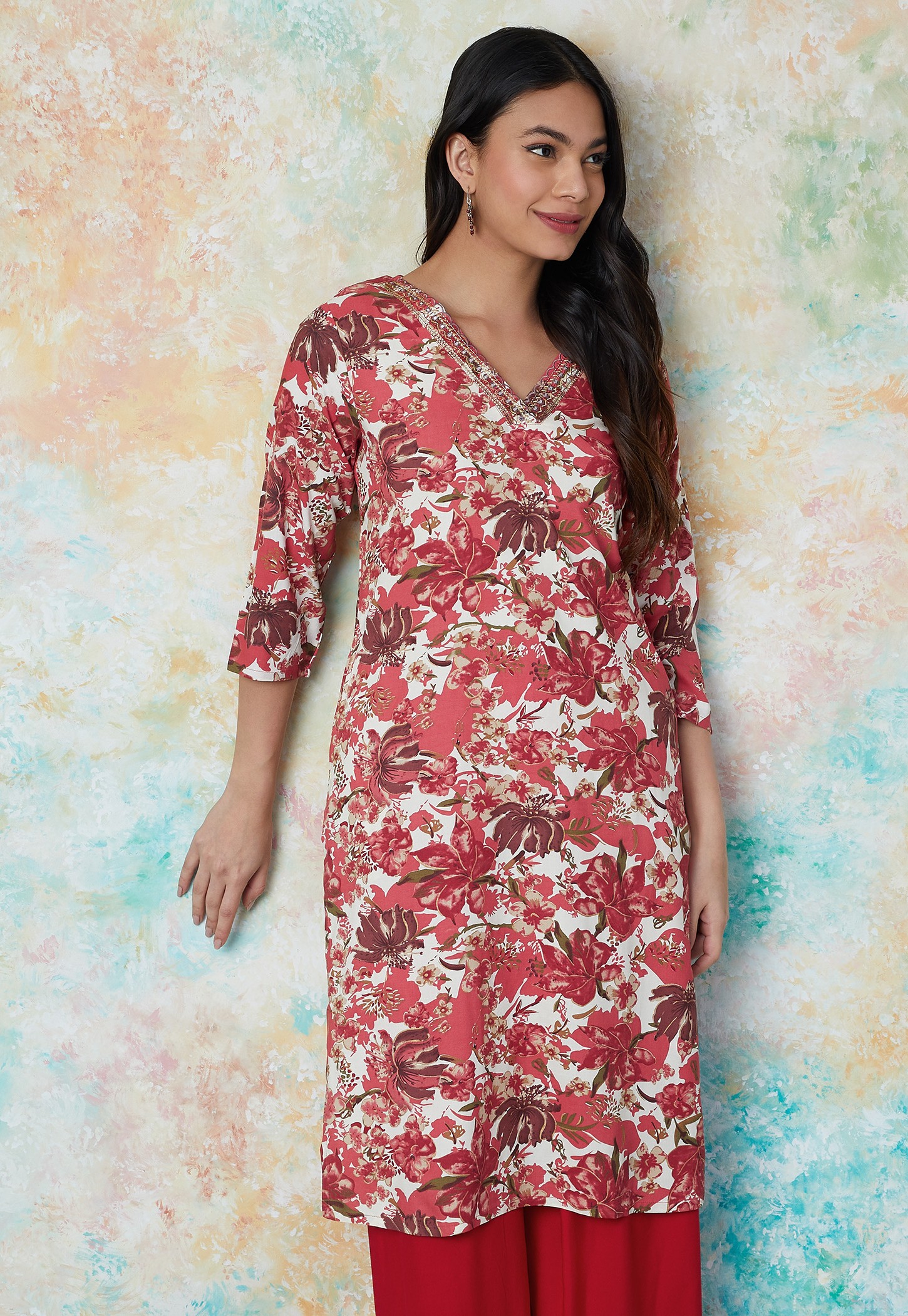MELANGE Floral Print Straight Kurta-picture-36