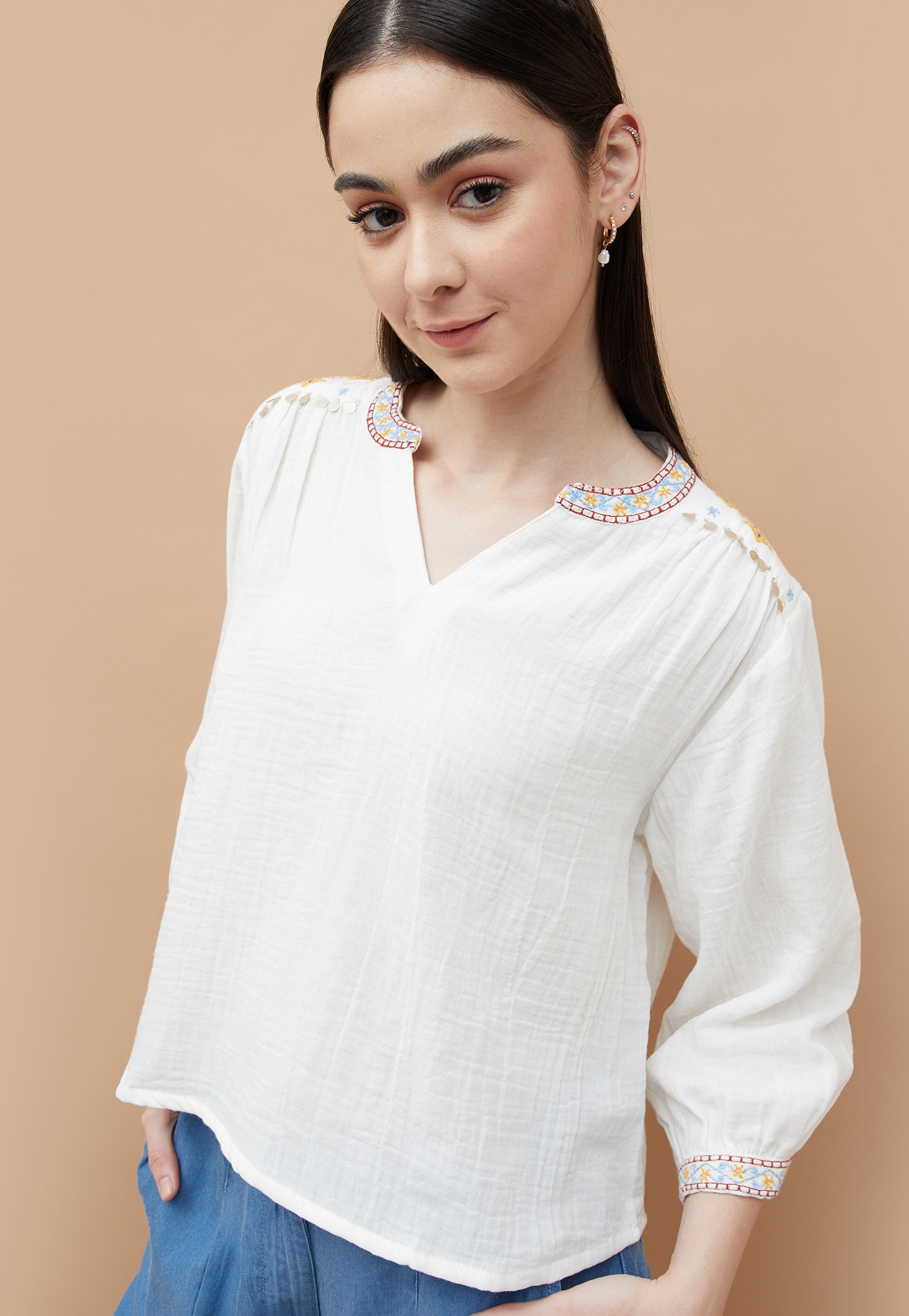 COLOUR ME Embroidered Detail Top-picture-23