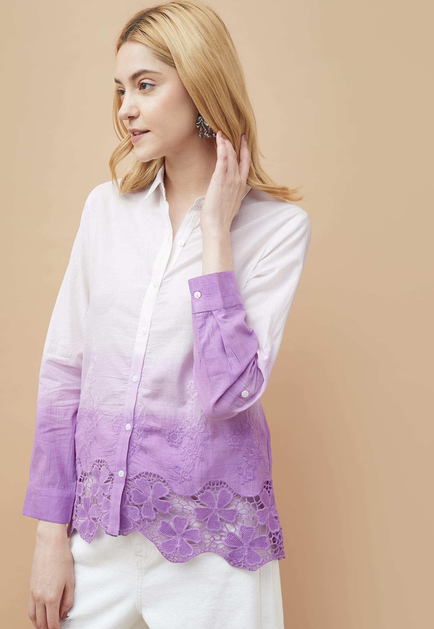 COLOUR ME Embroidered Ombre Shirt Style Top-picture-16