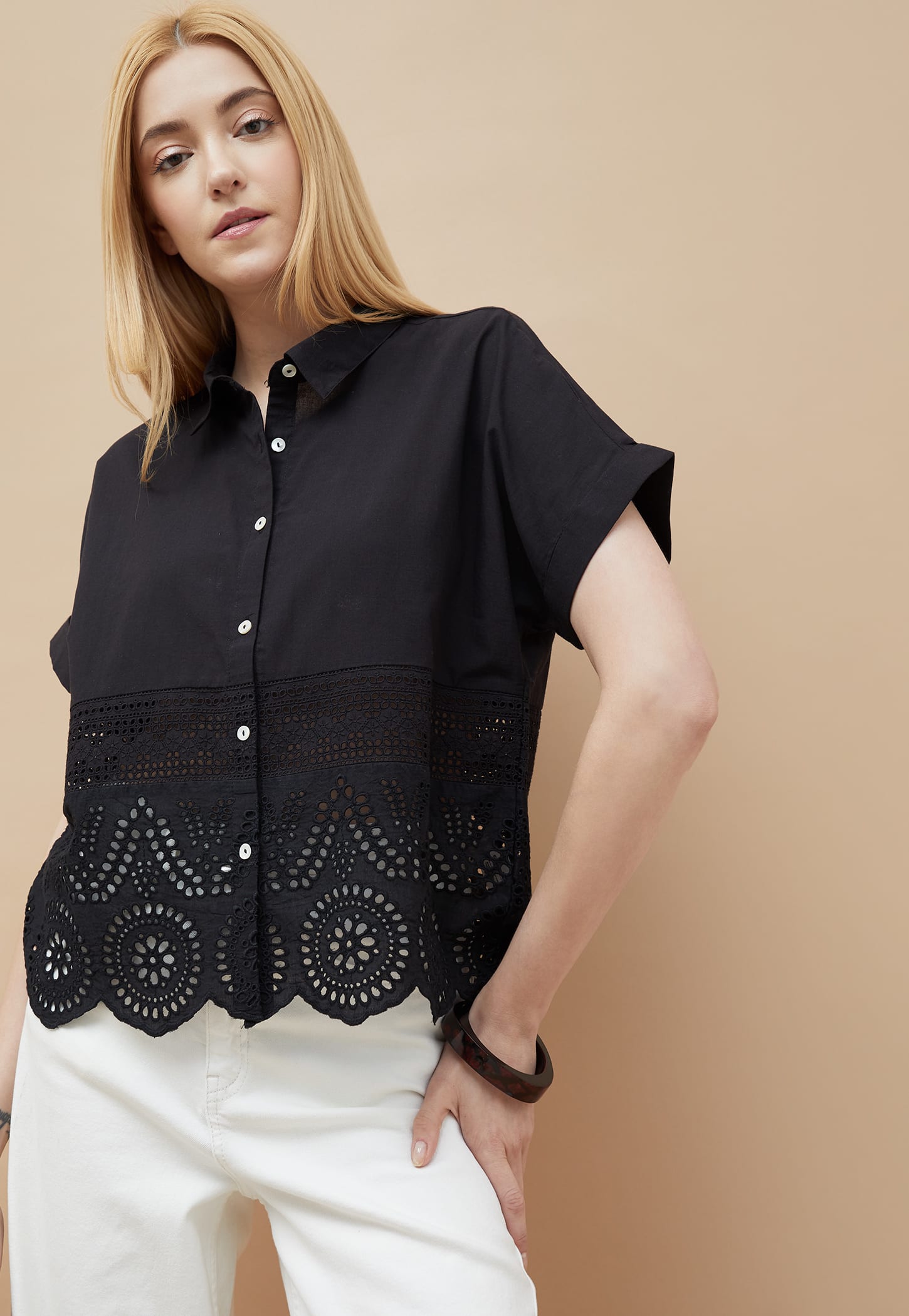 COLOUR ME Schiffili Embroidered Oversized Shirt-picture-12