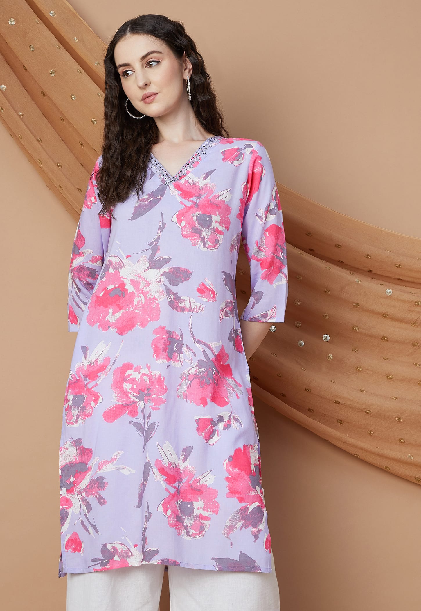 MELANGE Floral Print Straight Kurta-image-10