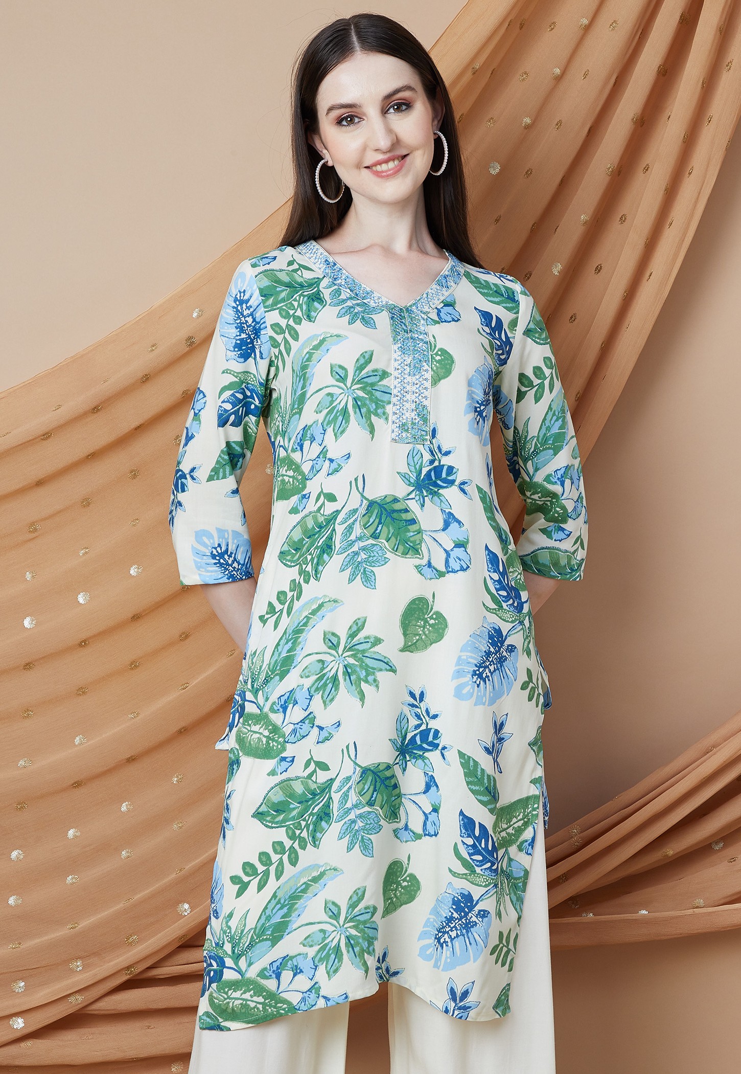 MELANGE Floral Print Straight Kurta-picture-45