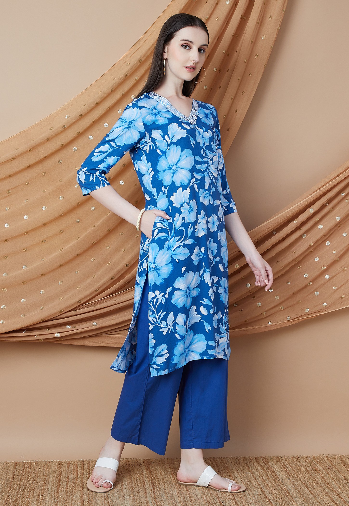 MELANGE Floral Print Straight Kurta-picture-43