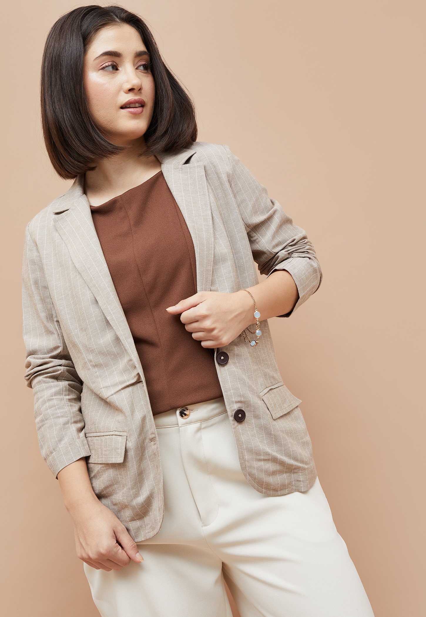 CODE CLASSIC Striped Single Breasted Blazer-image-21