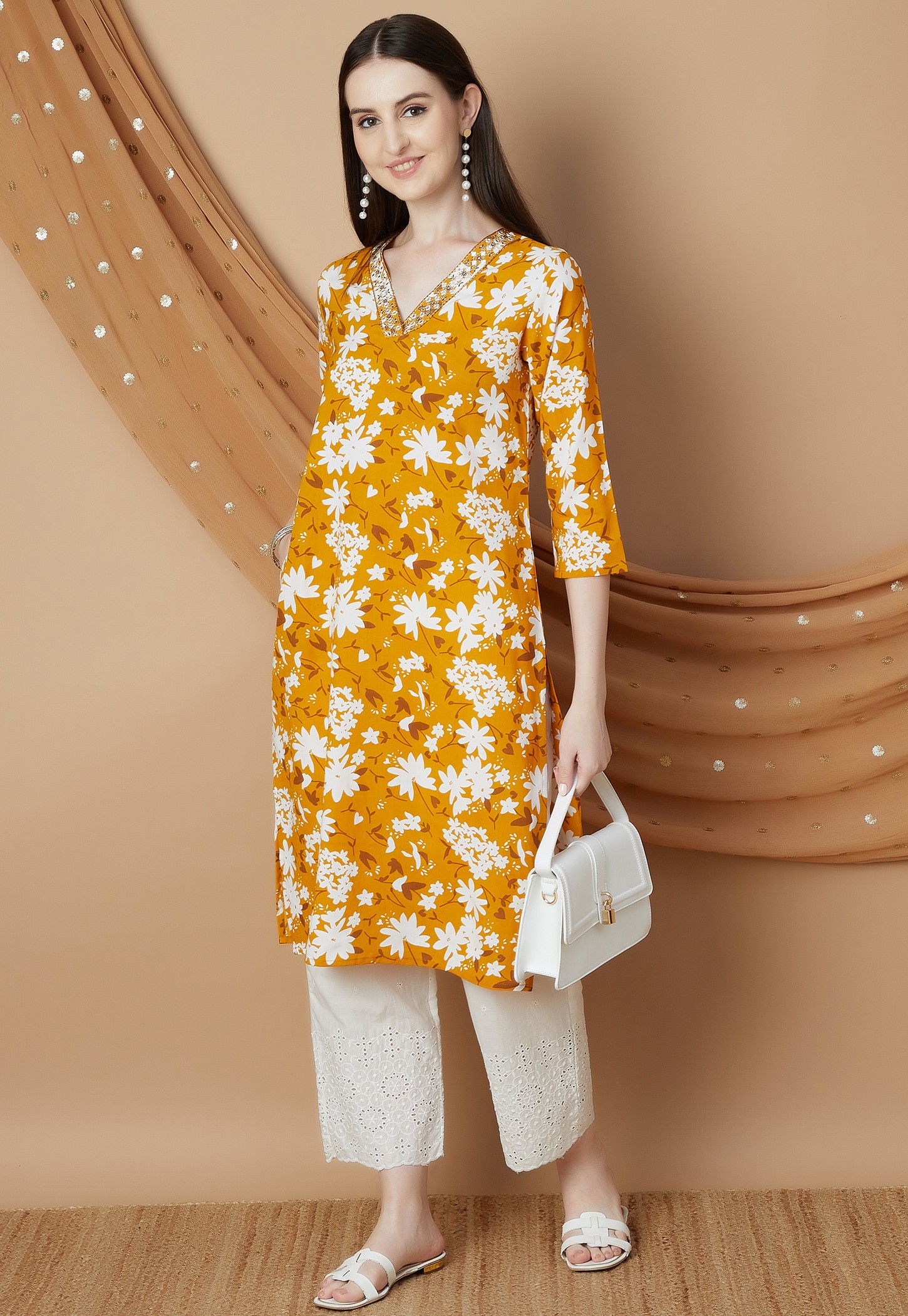 MELANGE Floral Print Straight Kurta-picture-40