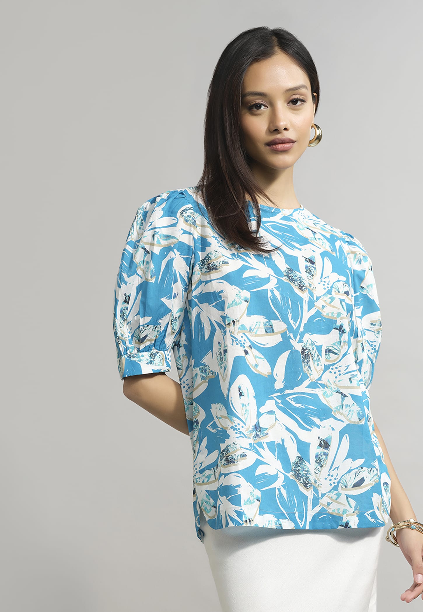 AND Floral Print Puffed Sleeve Top-image-9