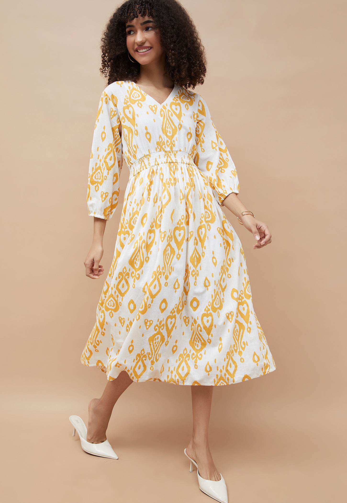 COLOUR ME Ikat Printed Fit & Flared Dress-image-15