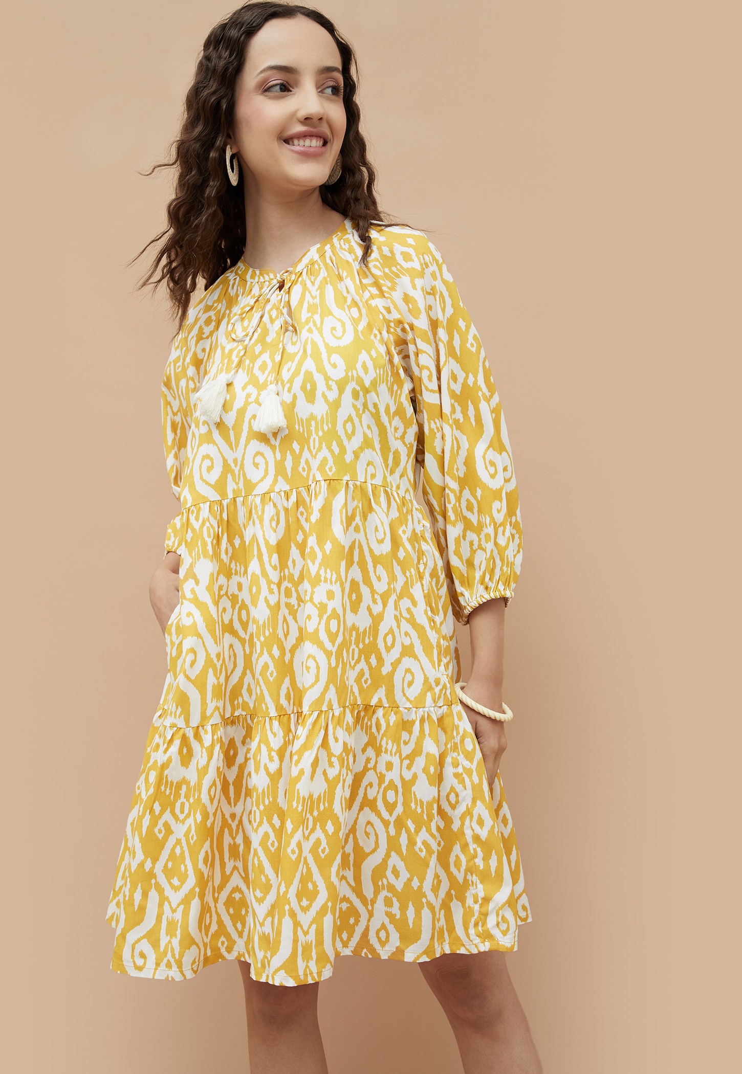COLOUR ME Ikat Printed A-line Dress-picture-47