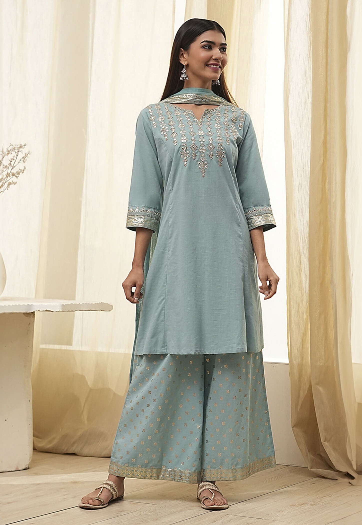 BIBA Yoke Embroidered Kalidar Kurta Set-picture-28