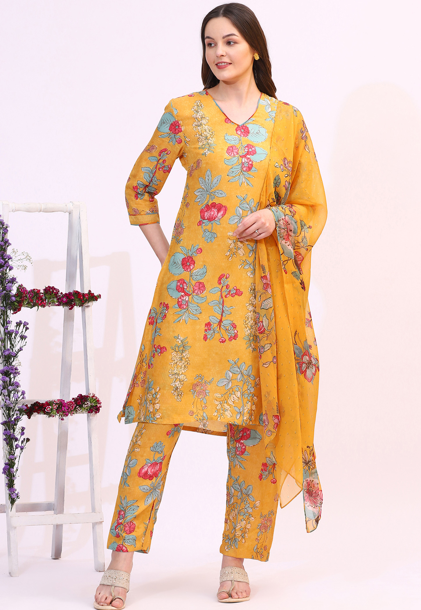 W Floral Print Straight Kurta Set-picture-35