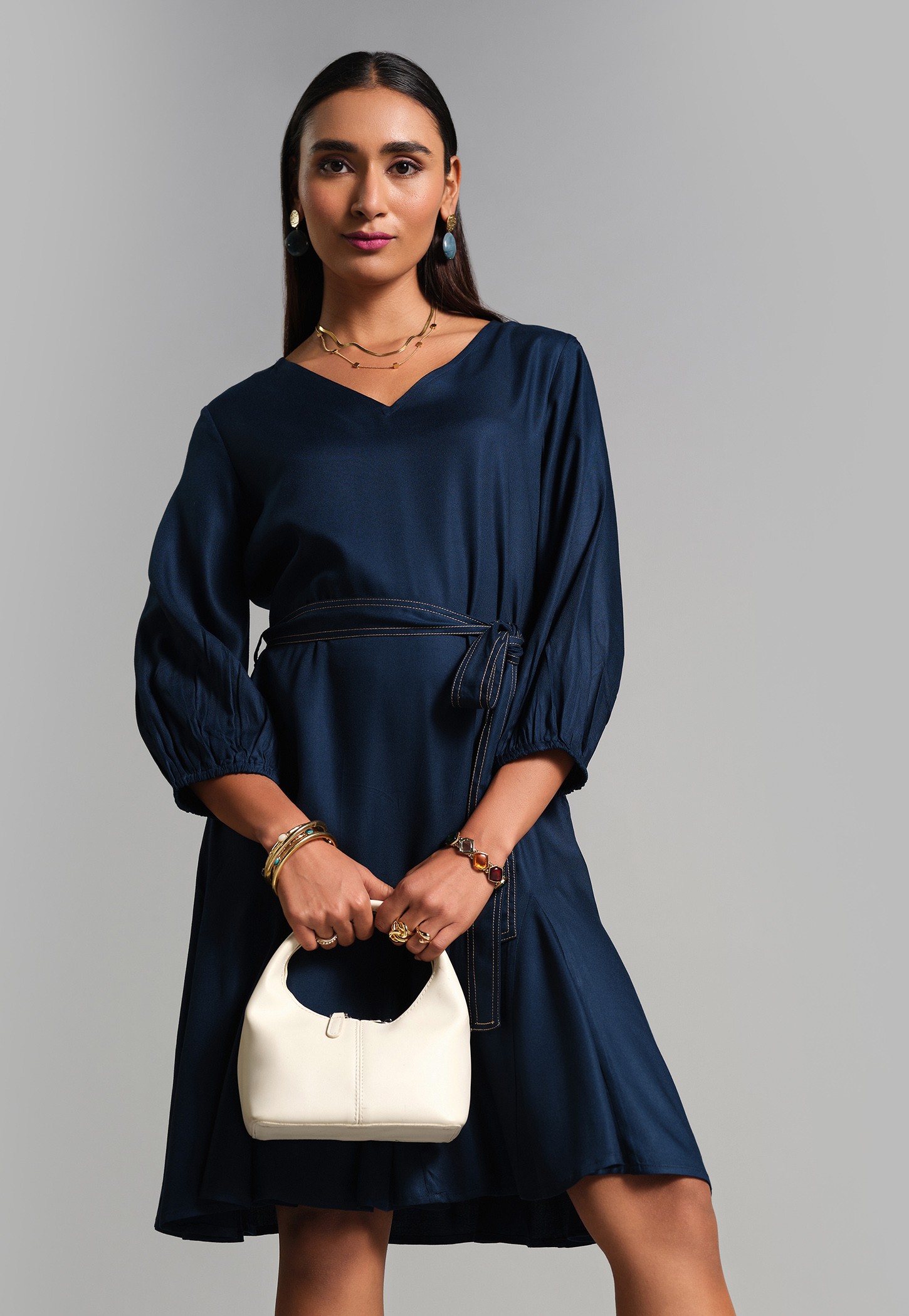 AND Belted V-Neck A-Line Dress-picture-52