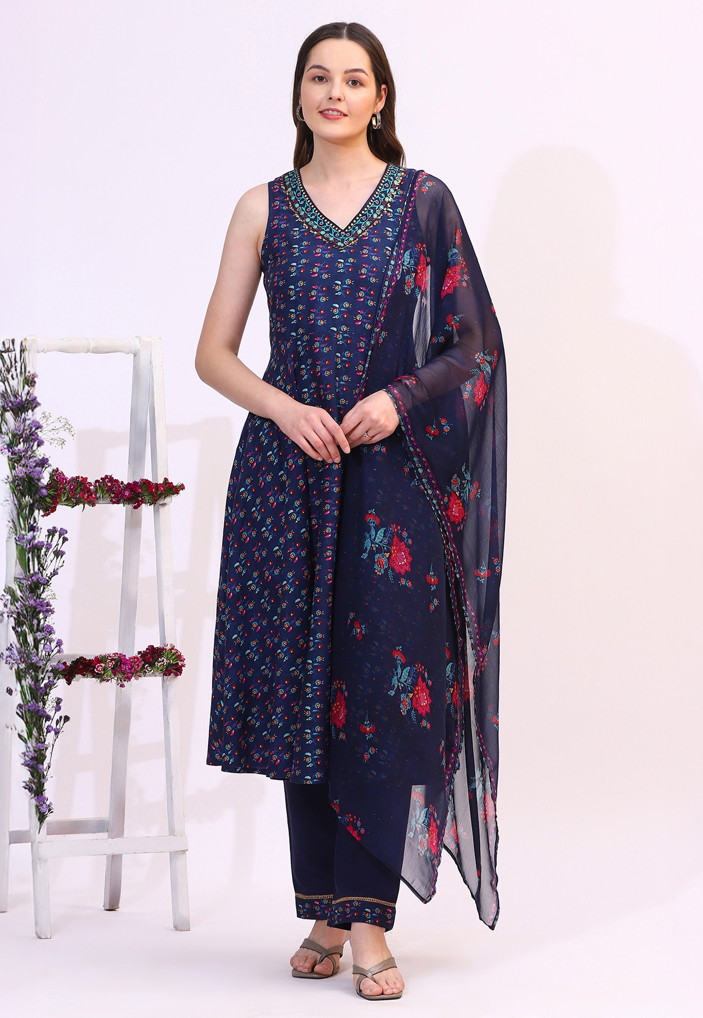 W Floral Print A-line Kurta Set-picture-20