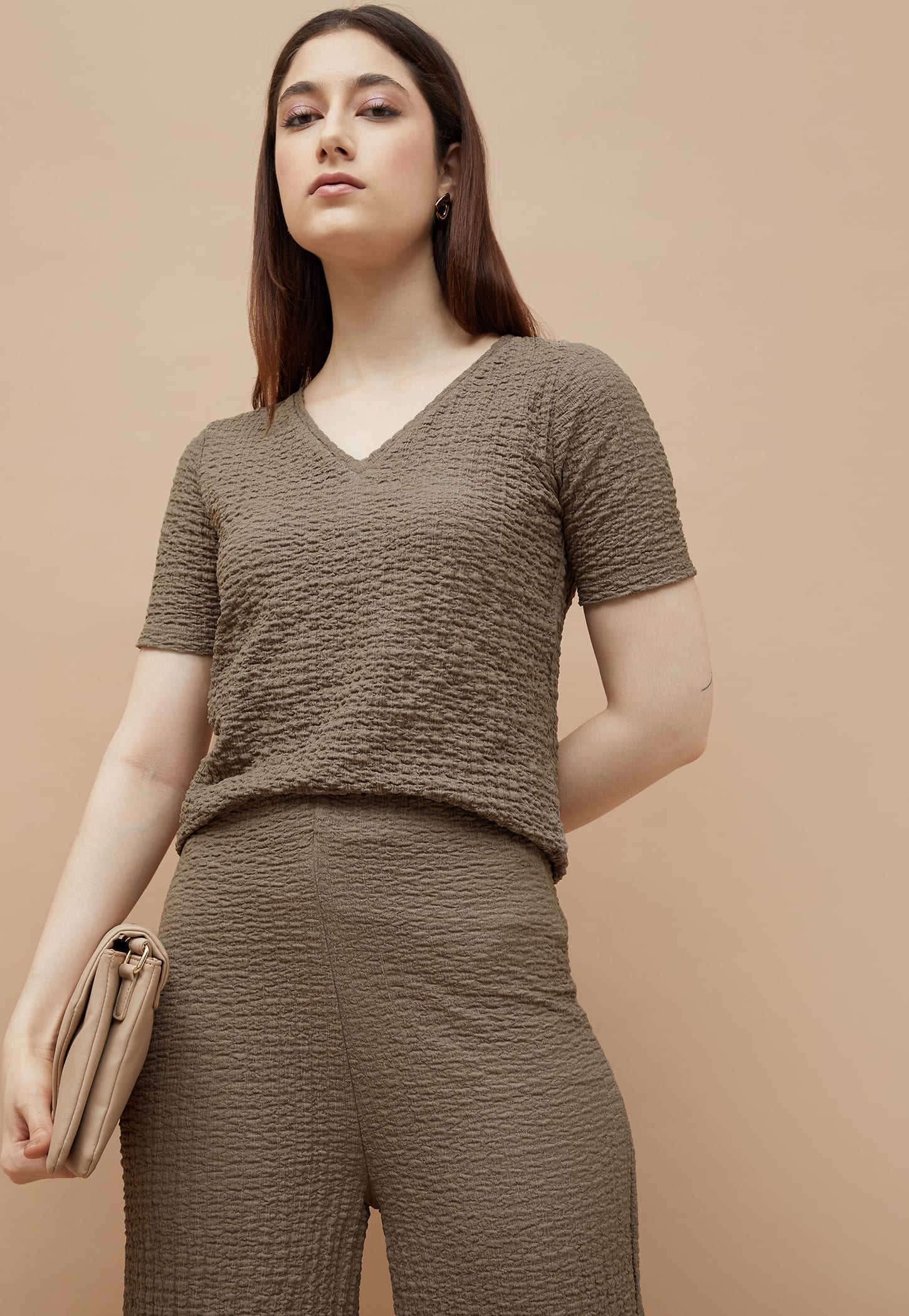 CODE Textured V-Neck Top-picture-40