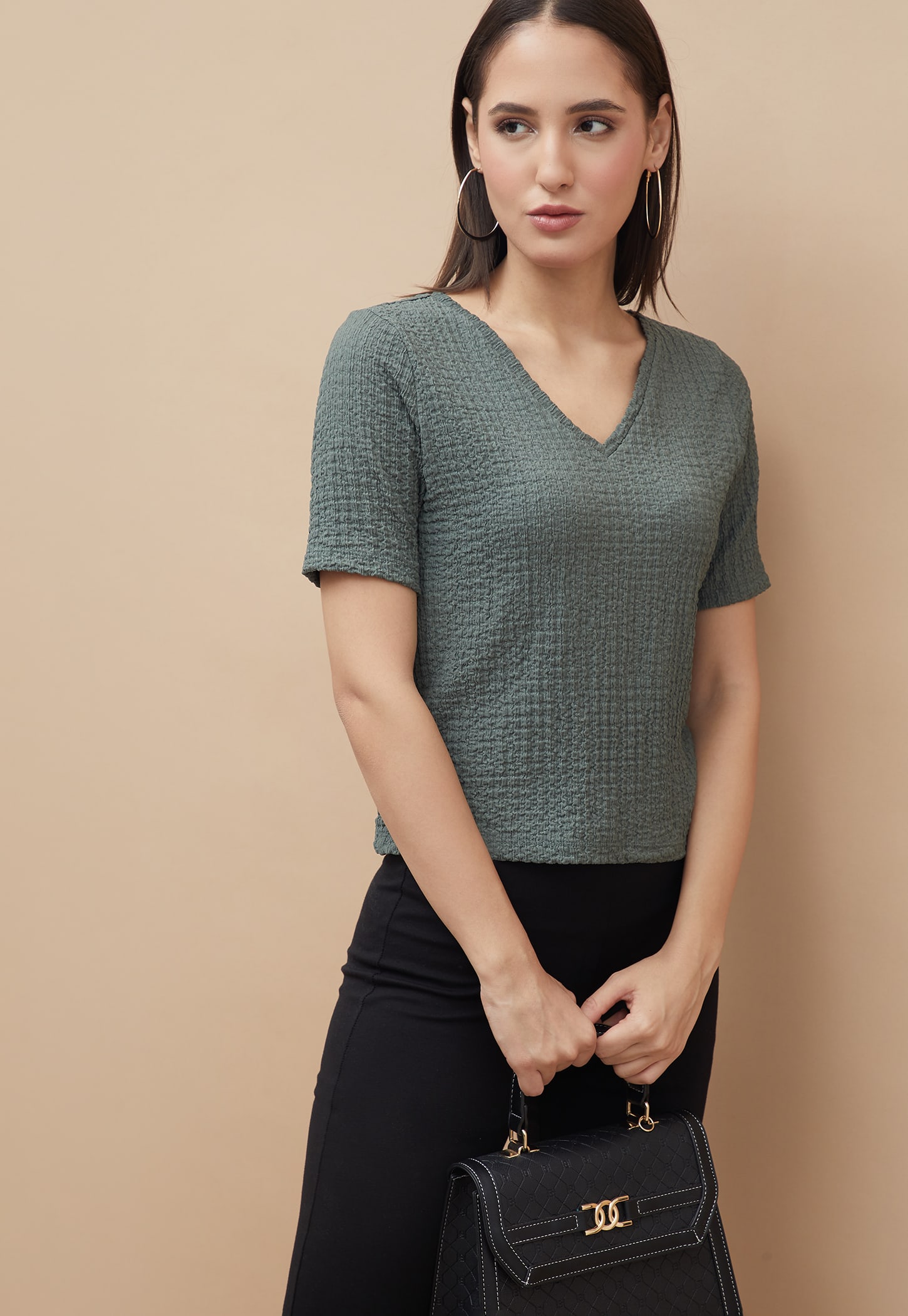 CODE Textured V-Neck Top-picture-40