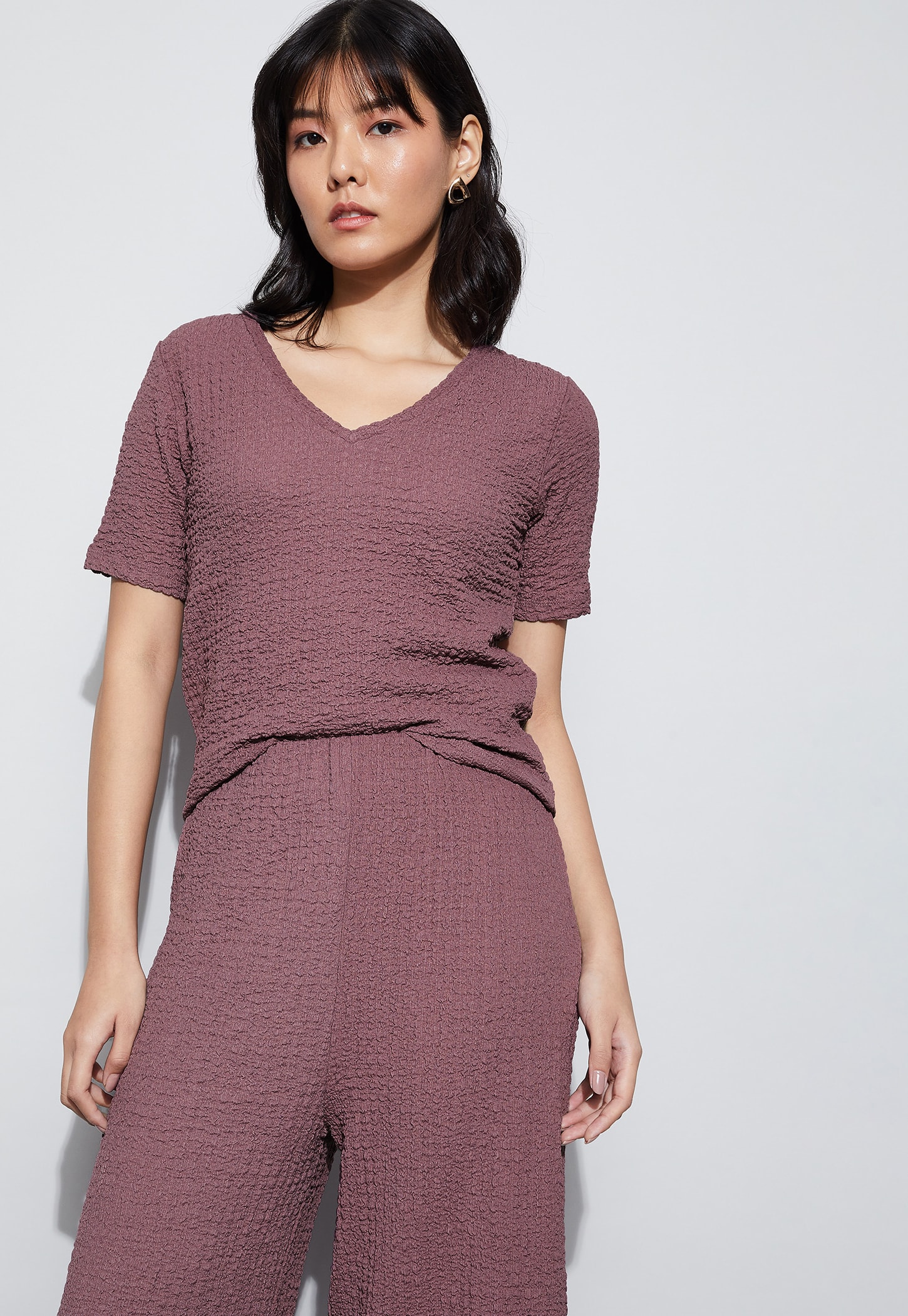 CODE Textured V-Neck Top-picture-41