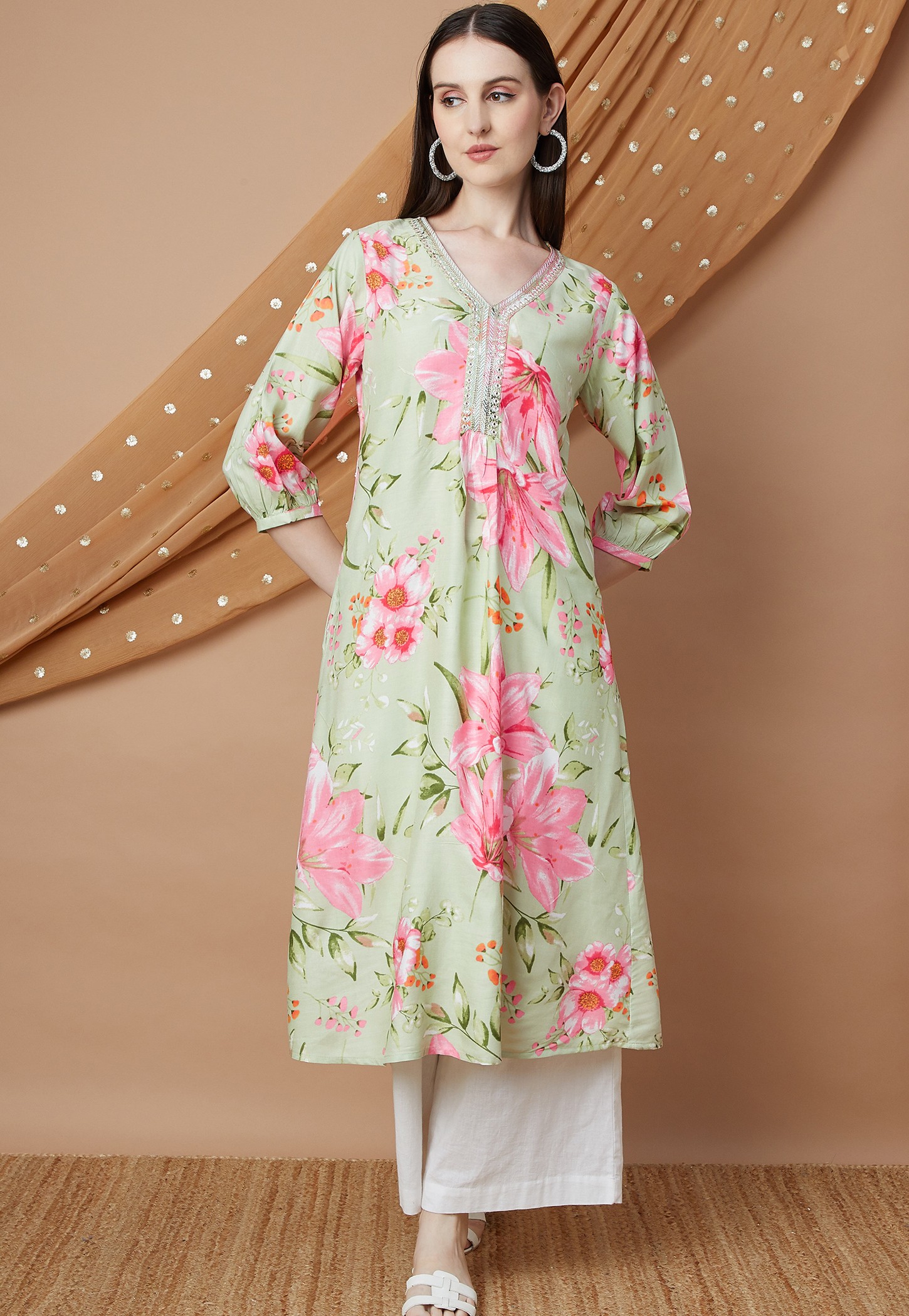 MELANGE Floral Print A-line Kurta-picture-32