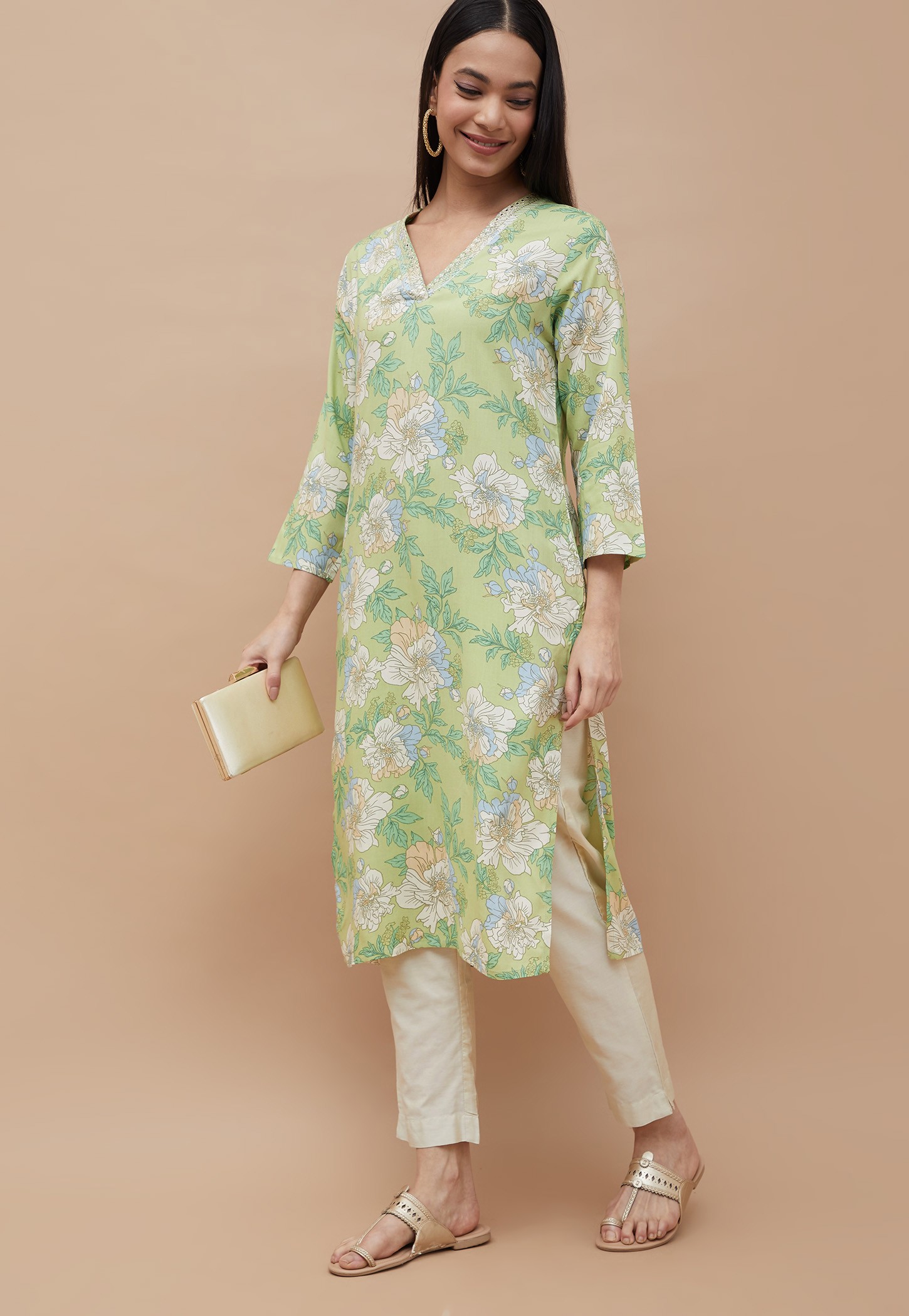 MELANGE Floral Print Straight Kurta-picture-28