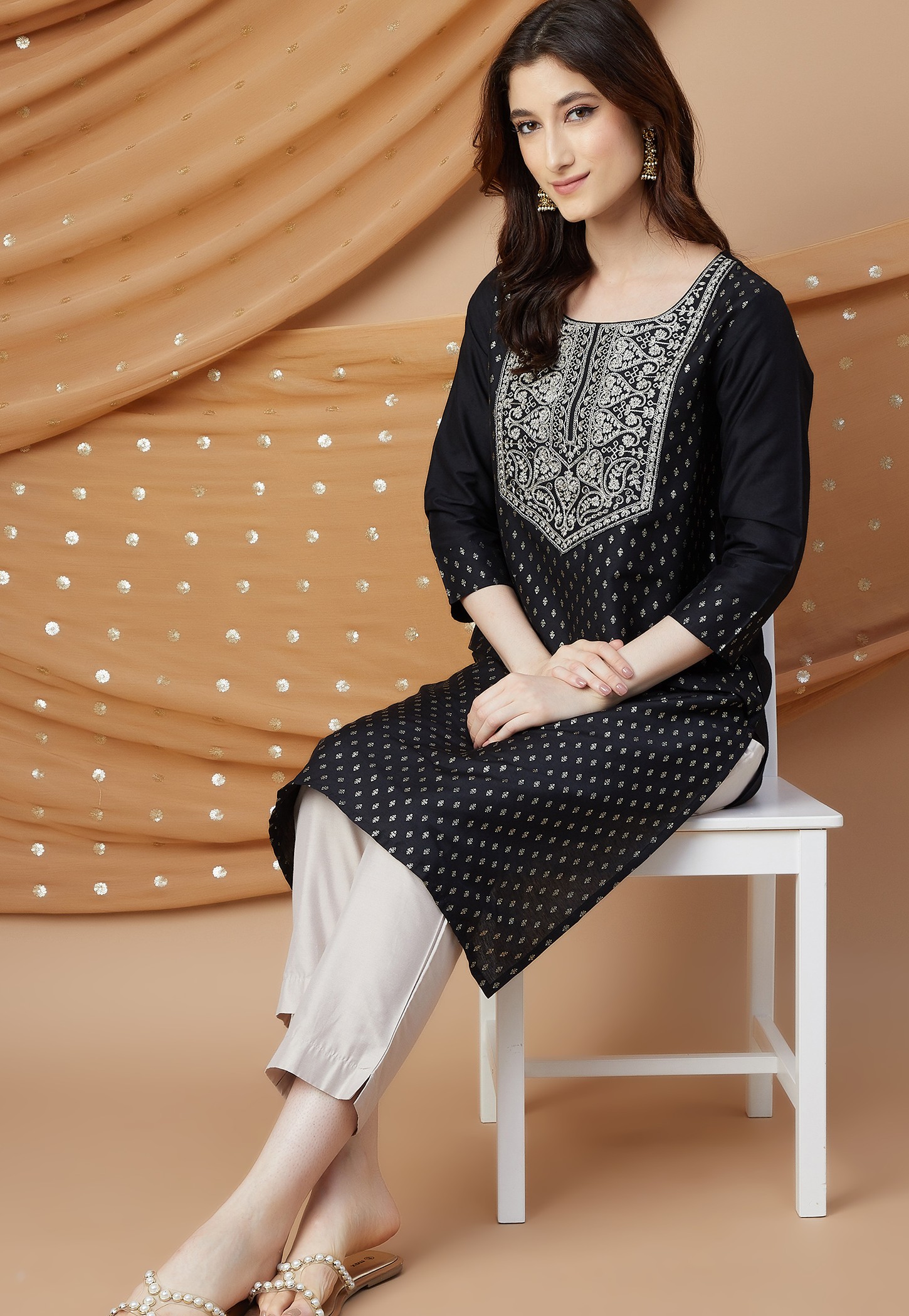 MELANGE Foil Print Straight Kurta-picture-45