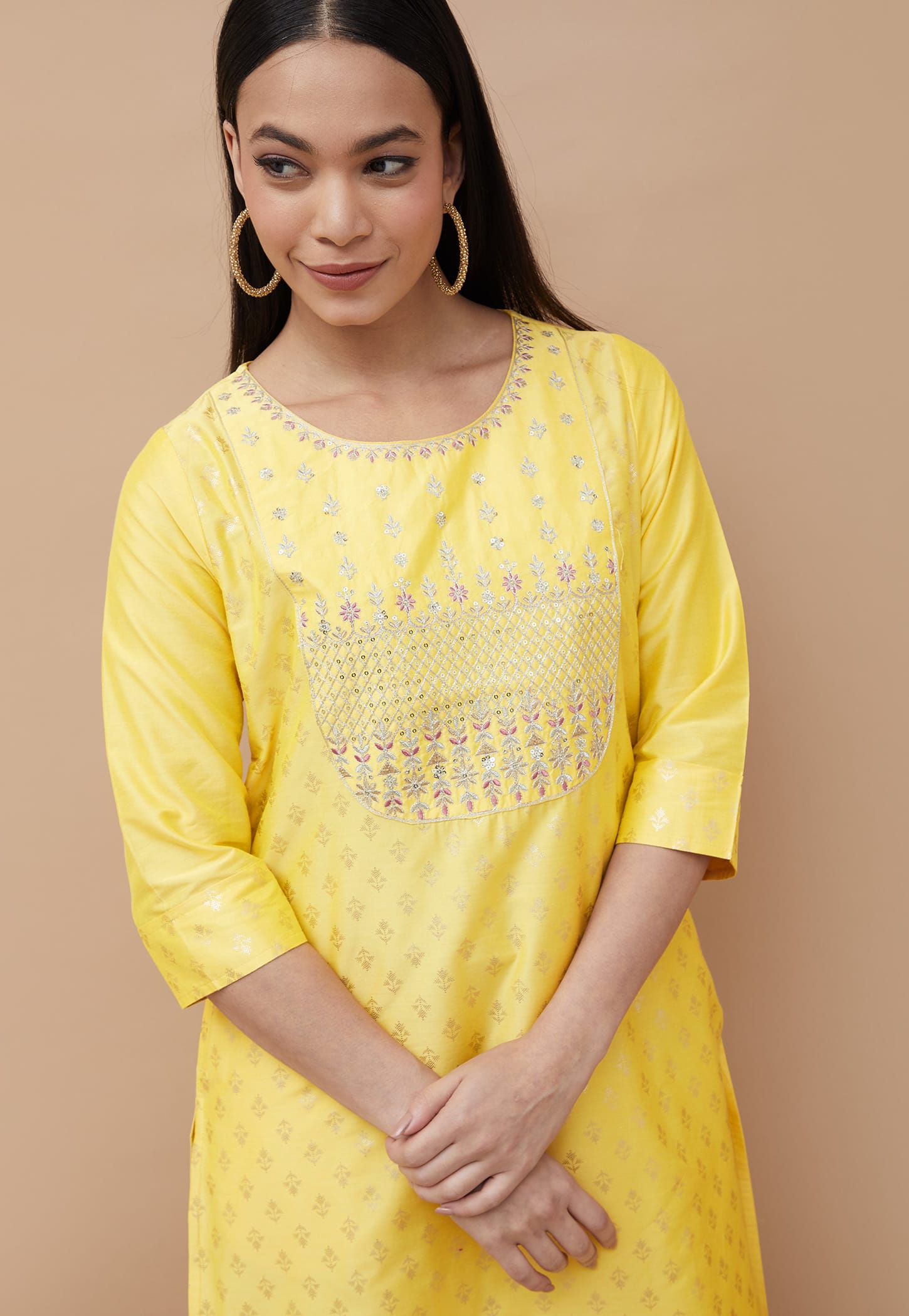 MELANGE Embroidered Yoke Straight Kurta-picture-18