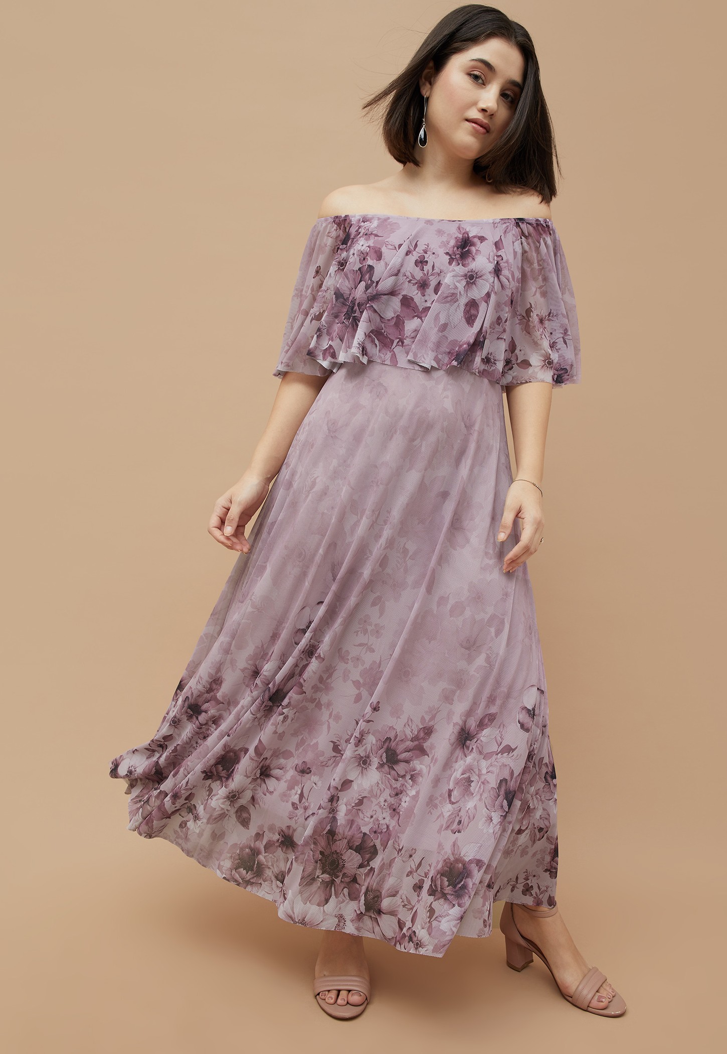 CODE Floral Print Off-Shoulder Maxi Dress-picture-12