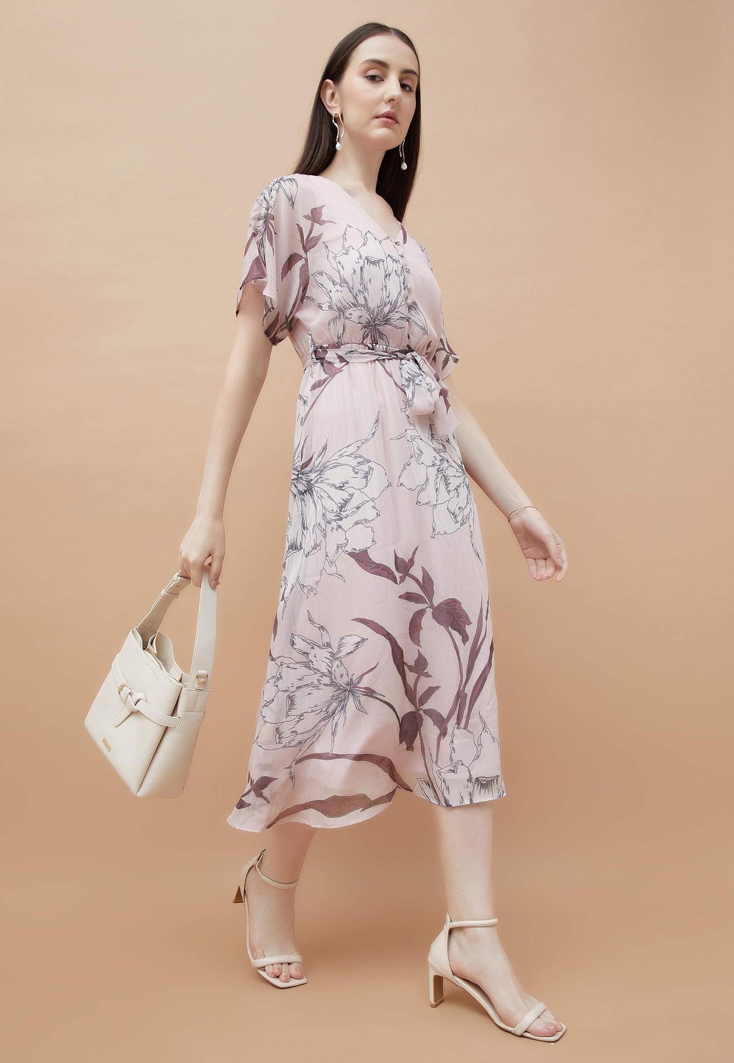 CODE Floral Print Belted A-Line Dress-picture-37