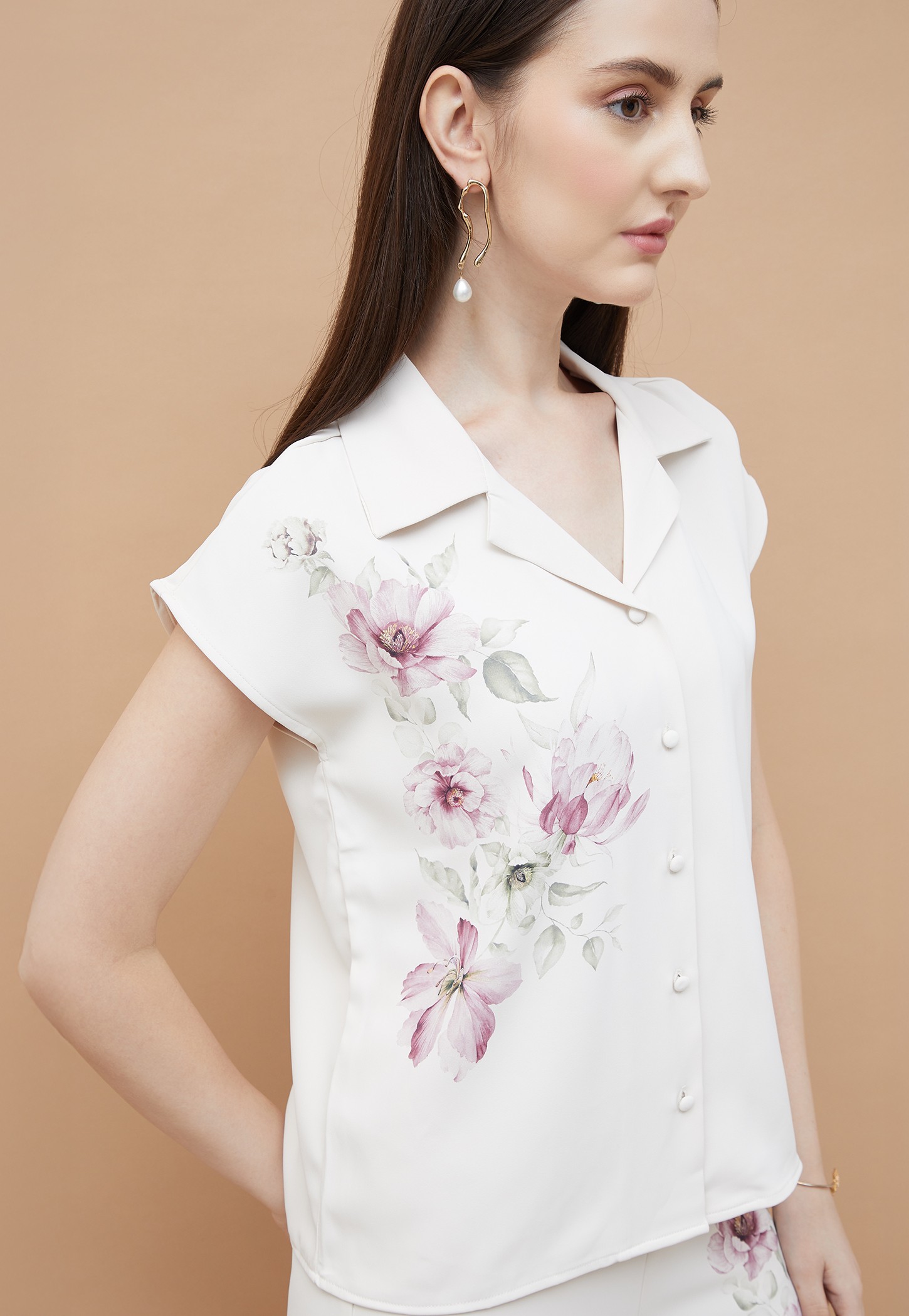 CODE Floral Print Cuban Collar Shirt-picture-46