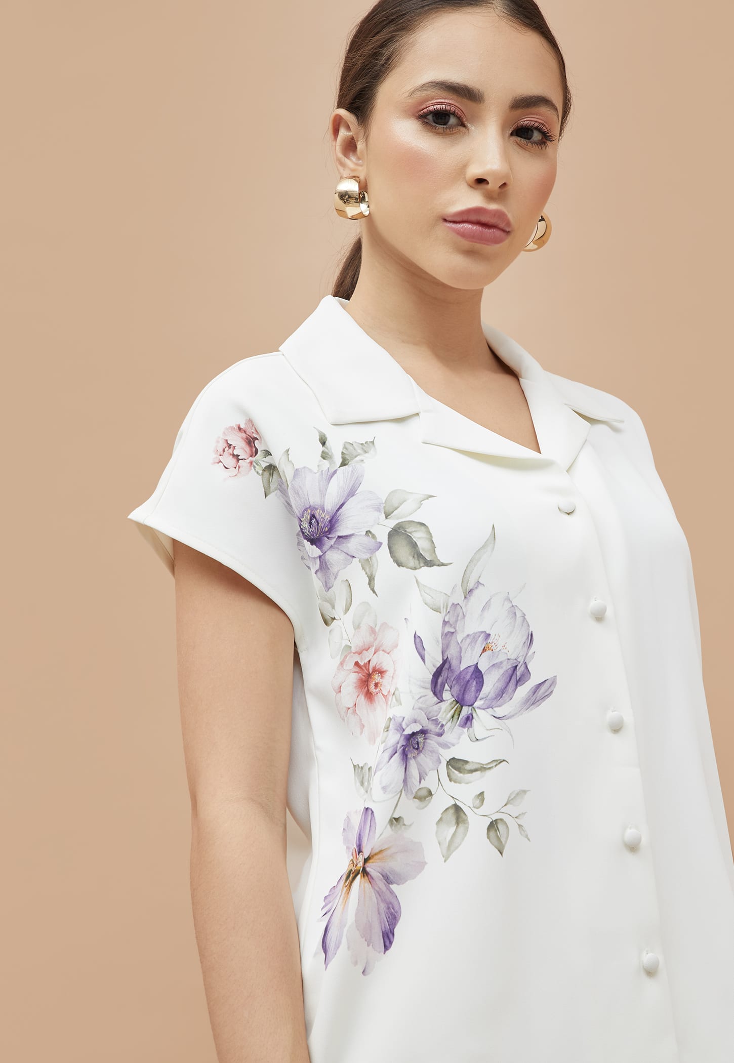 CODE Floral Print Cuban Collar Shirt-picture-41
