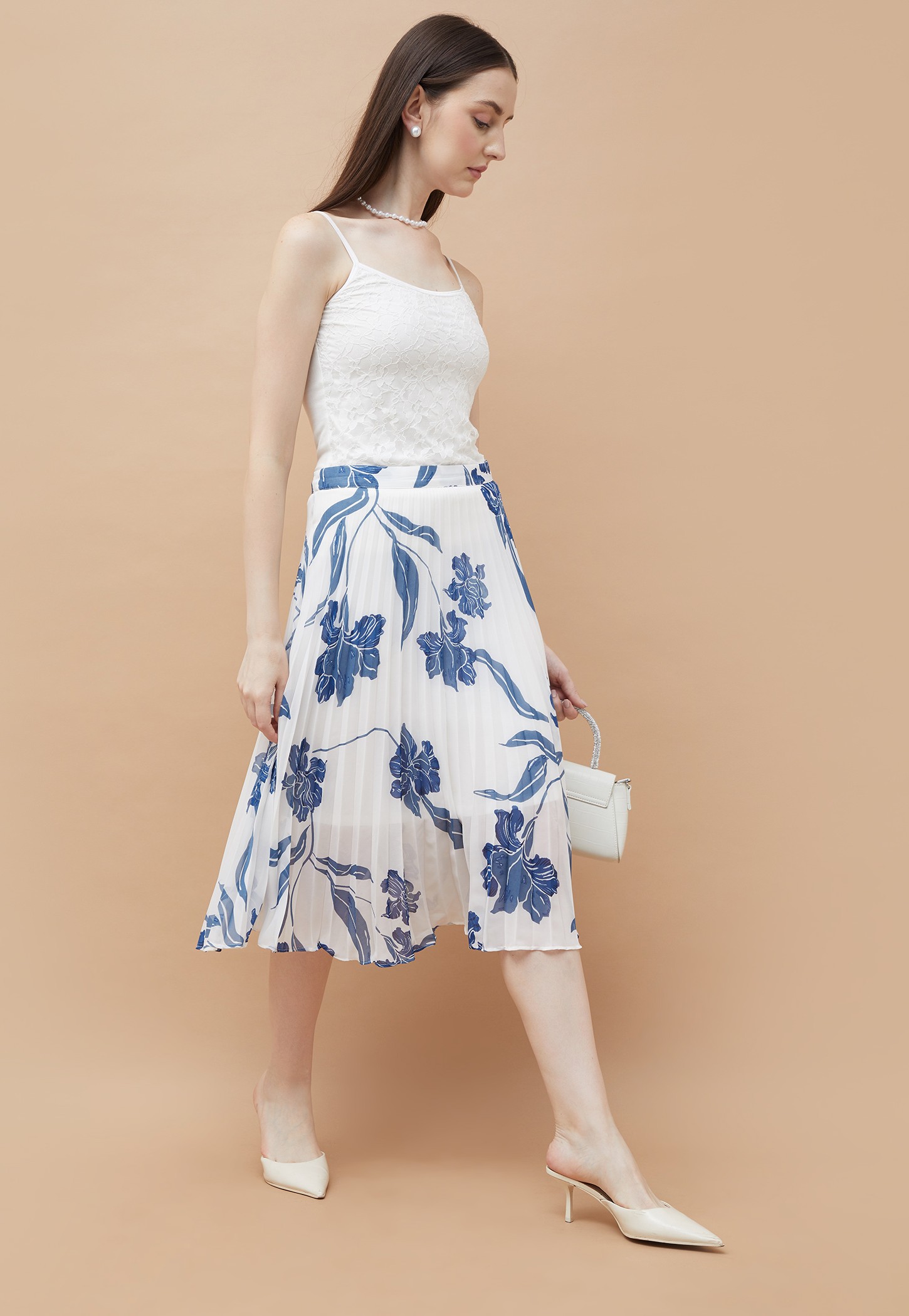 CODE Floral Print Pleated Midi Skirt-picture-36