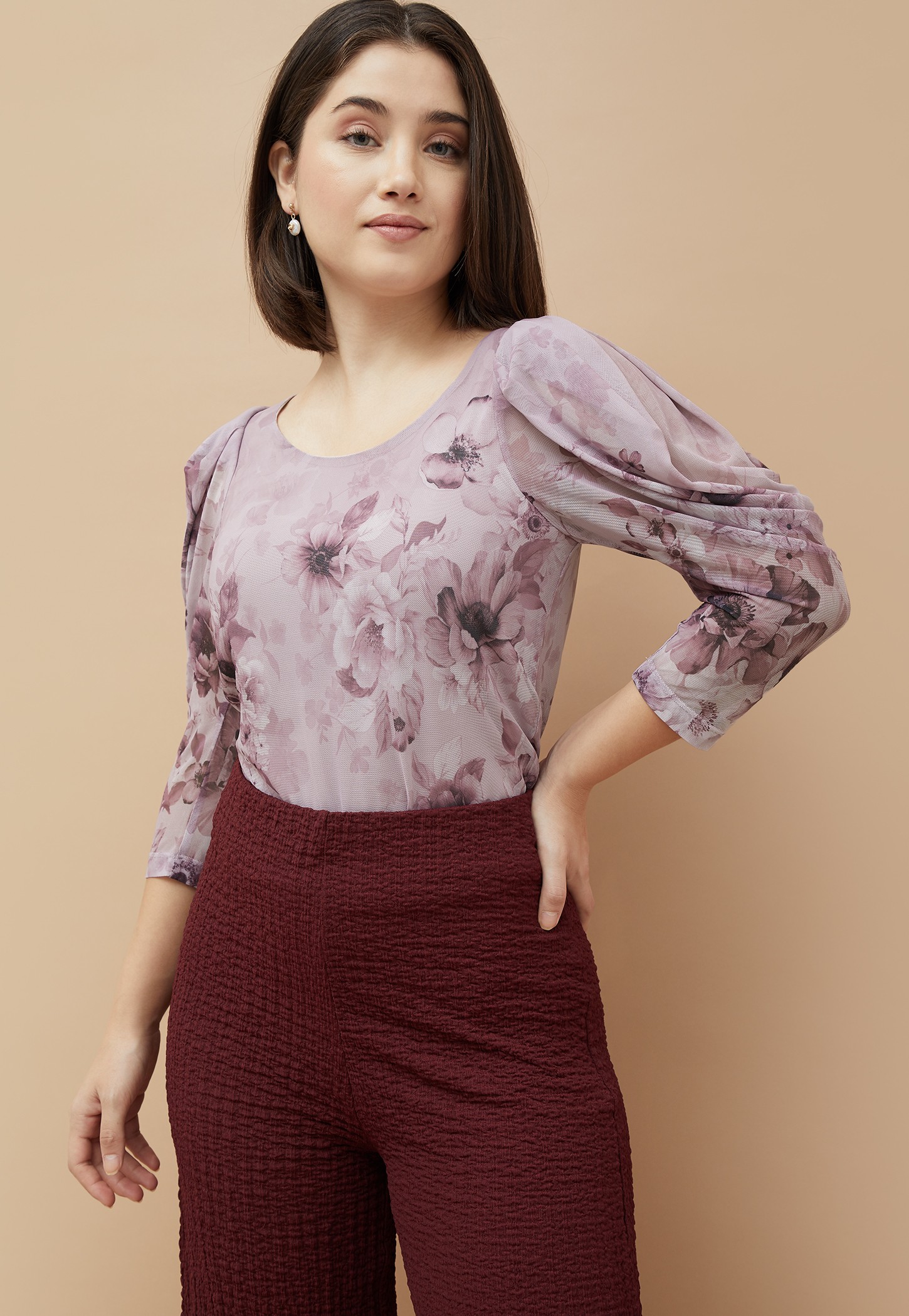 CODE Floral Print Mesh Top-image-27