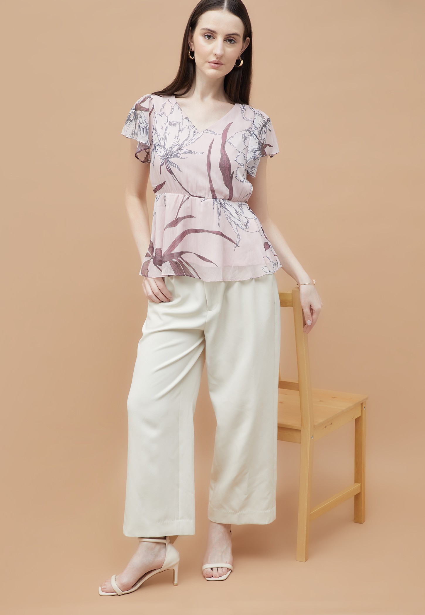 CODE Floral Print V-neck Top-image-26