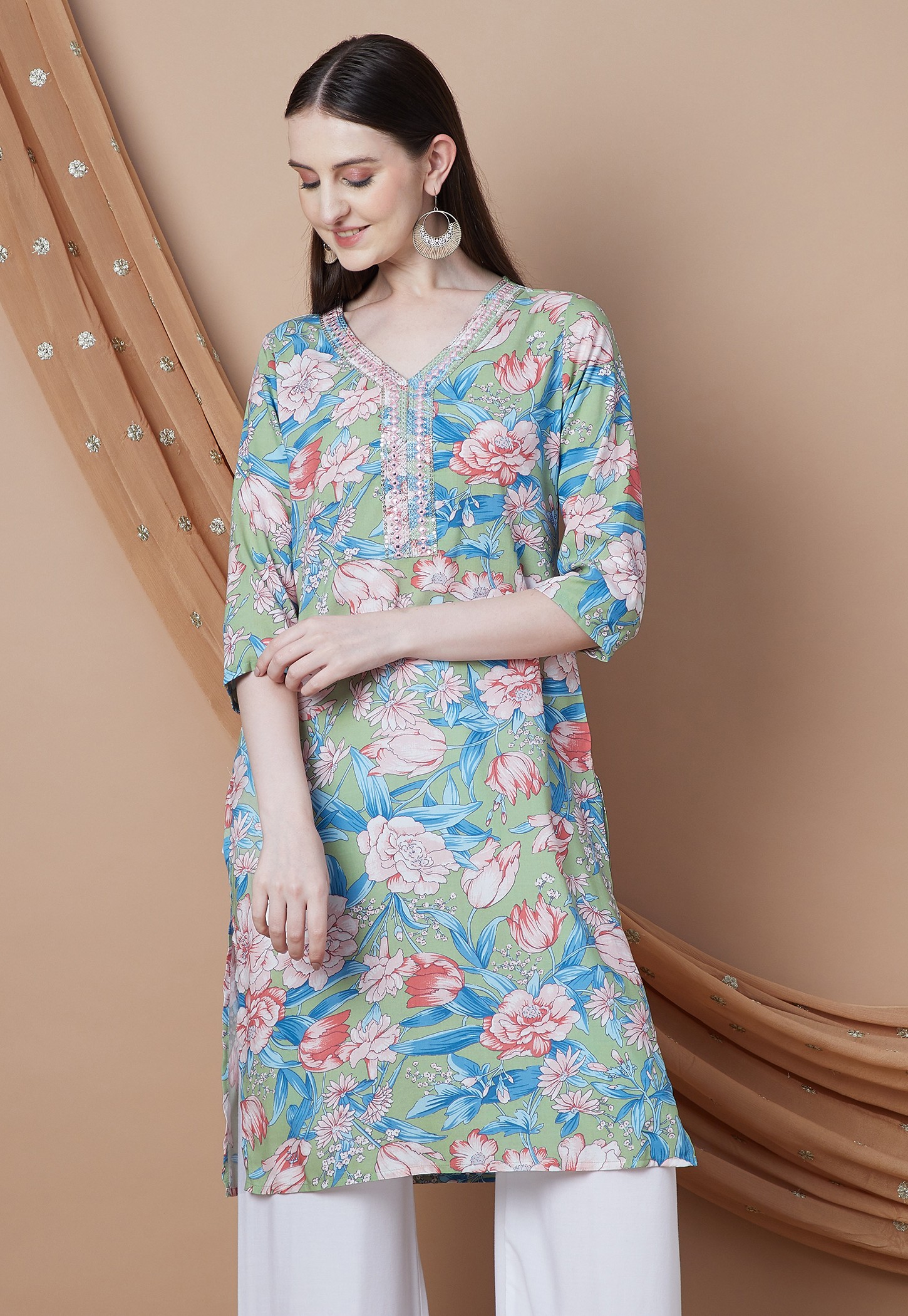 MELANGE Floral Print Straight Kurta-picture-11