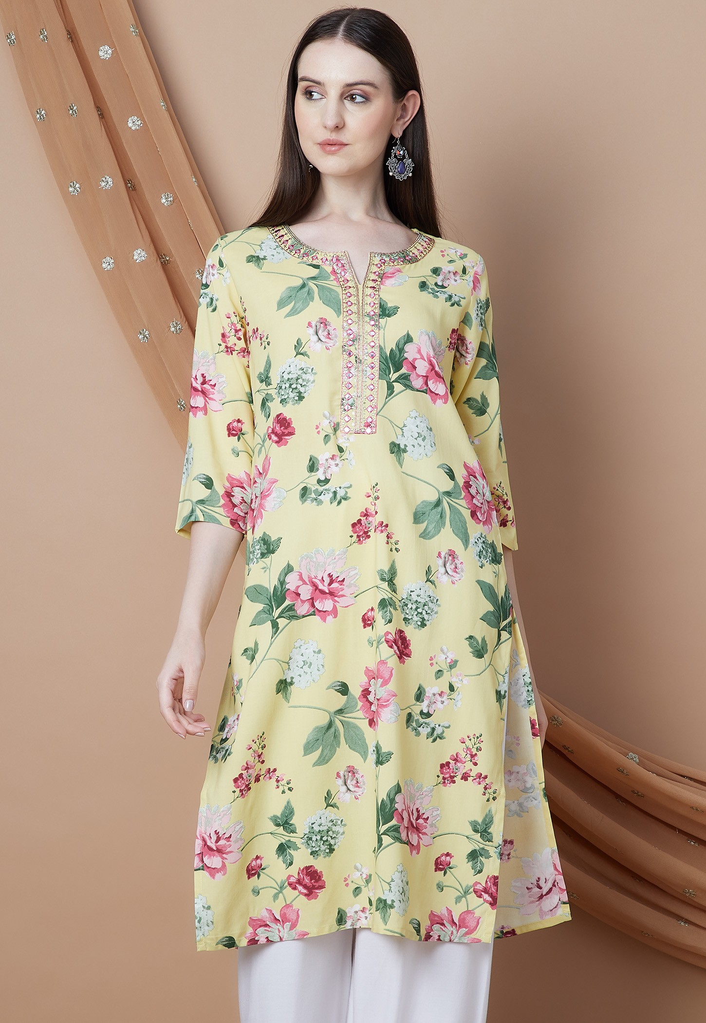 MELANGE Floral Print Straight Kurta-picture-38