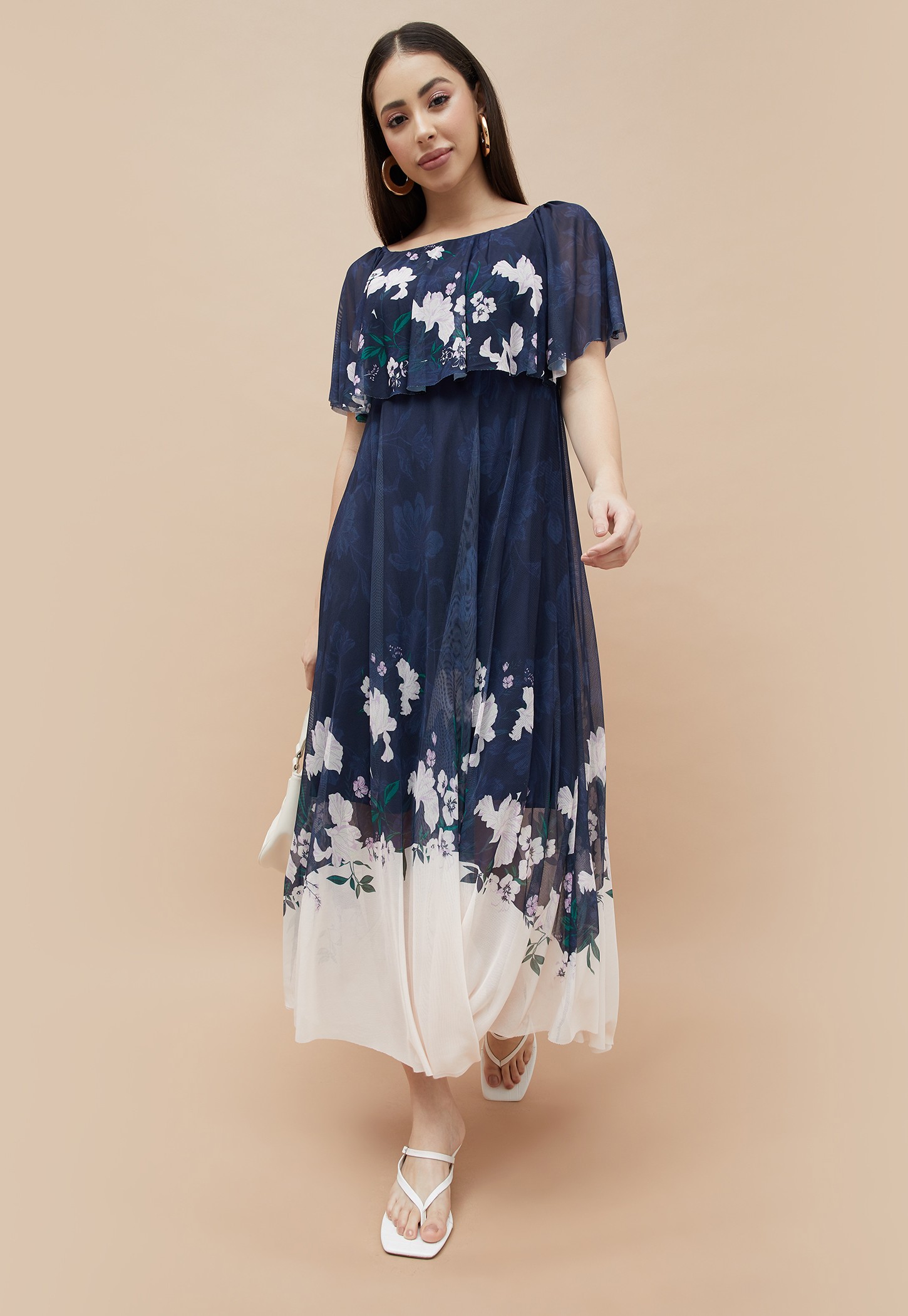 CODE Floral Print Capelet Dress-picture-17