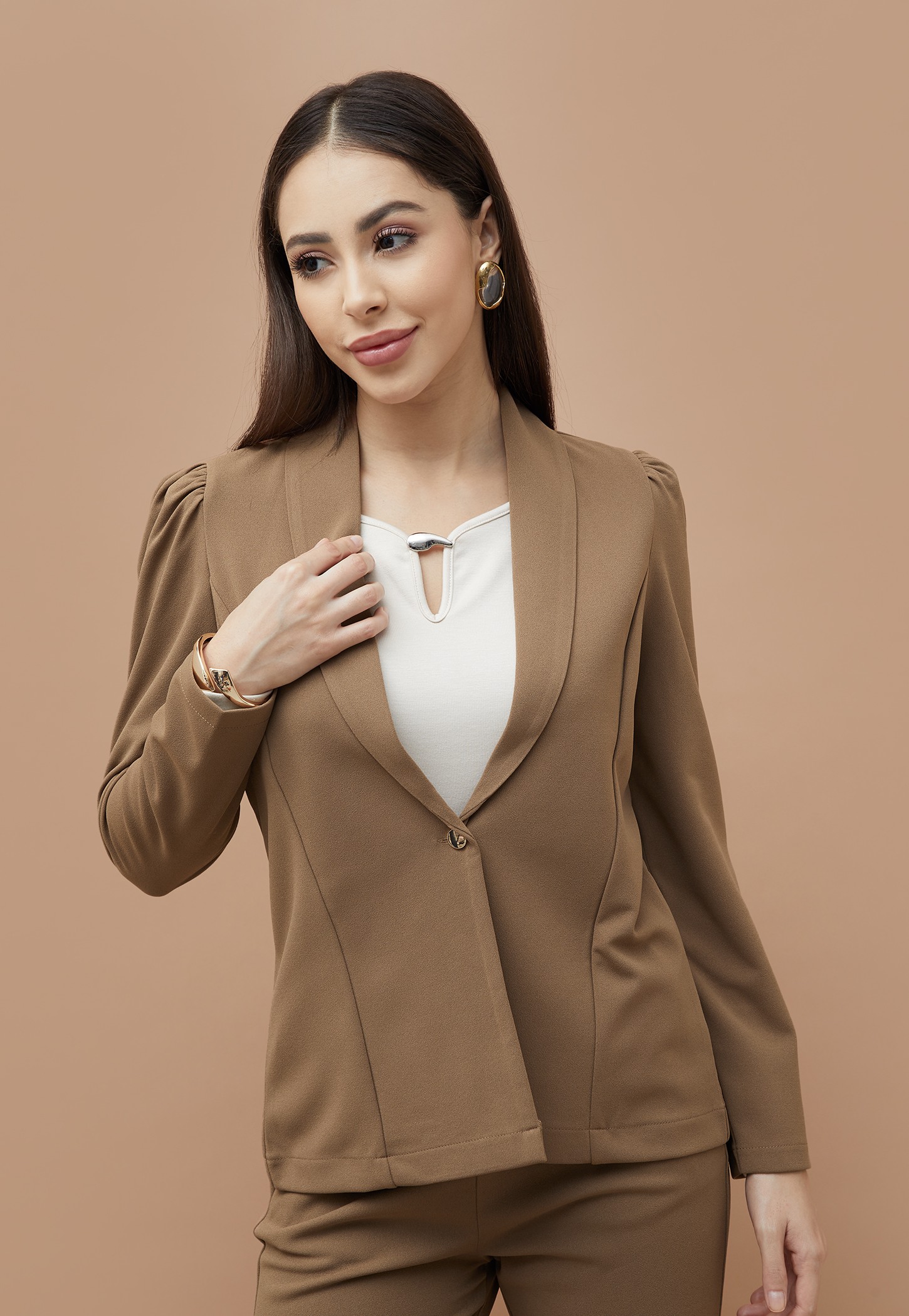 CODE Panelled Shawl Collar Single Breasted Blazer-image-8