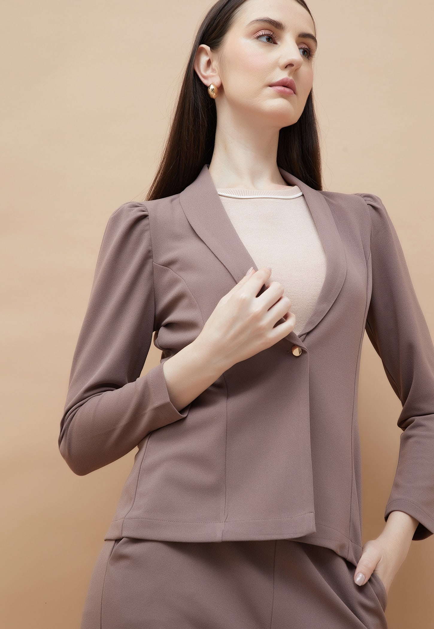 CODE Panelled Shawl Collar Single Breasted Blazer-picture-20
