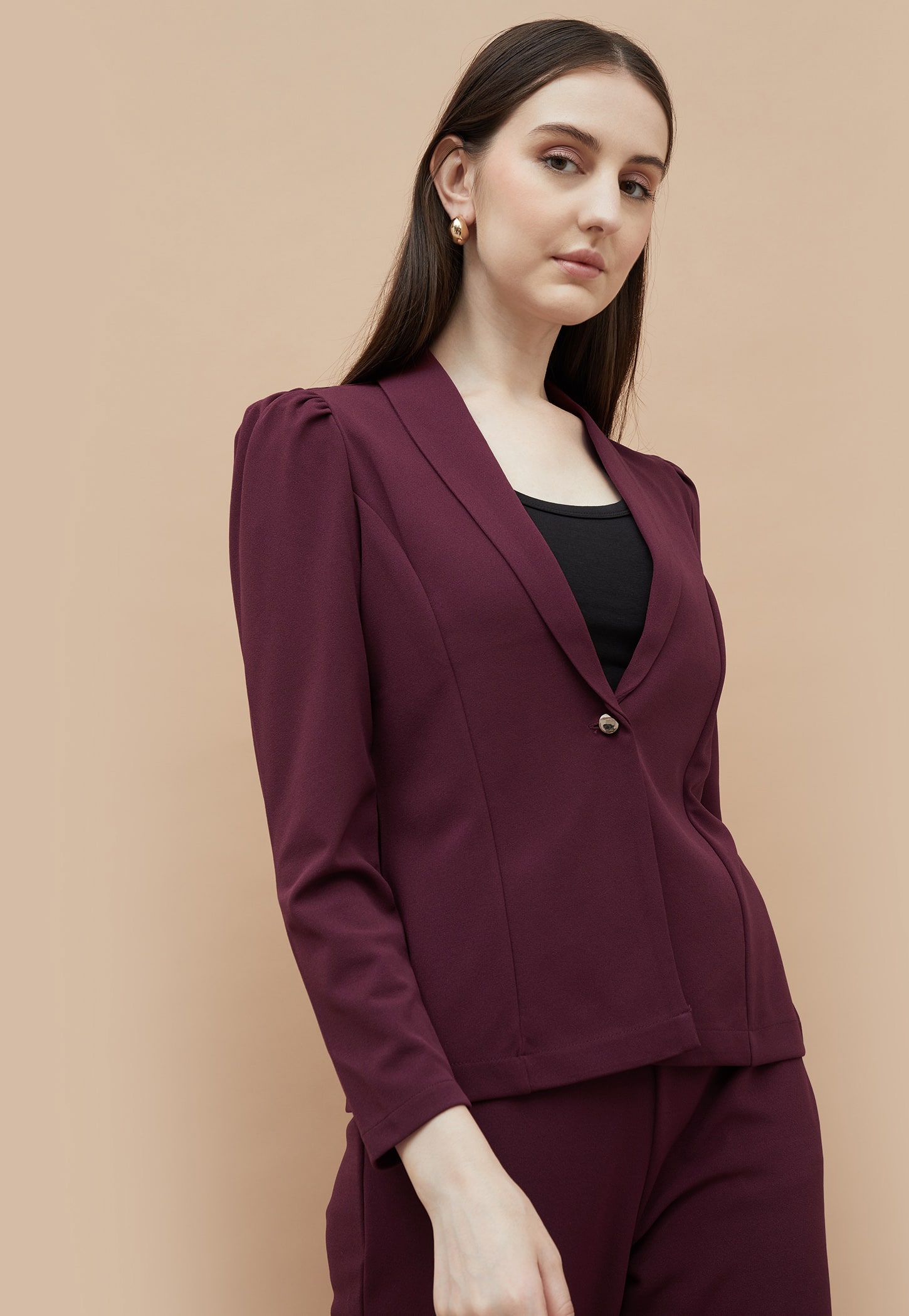 CODE Panelled Shawl Collar Single Breasted Blazer-picture-27