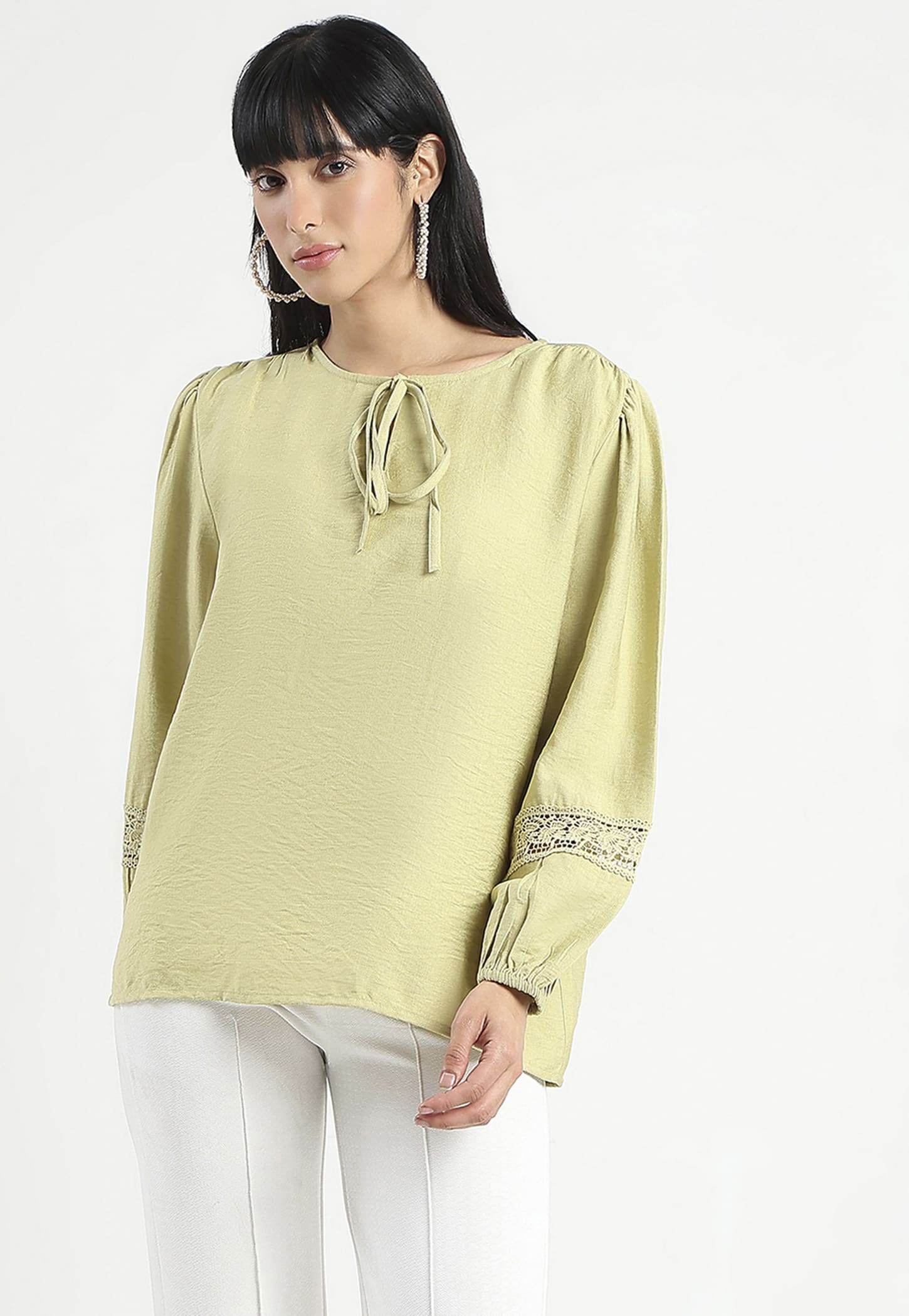 MADAME Solid Tie-Up Neck Top-picture-25