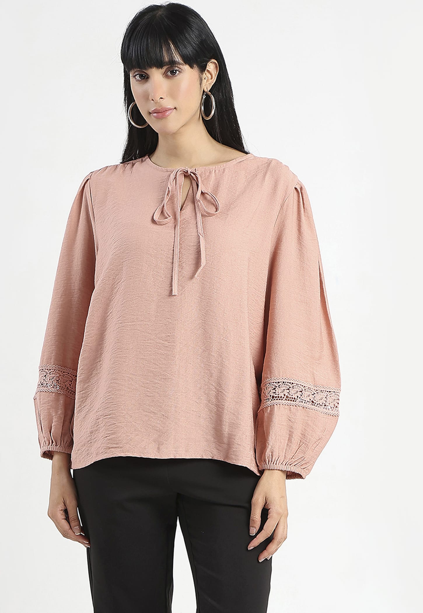 MADAME Solid Tie-Up Neck Top-picture-34