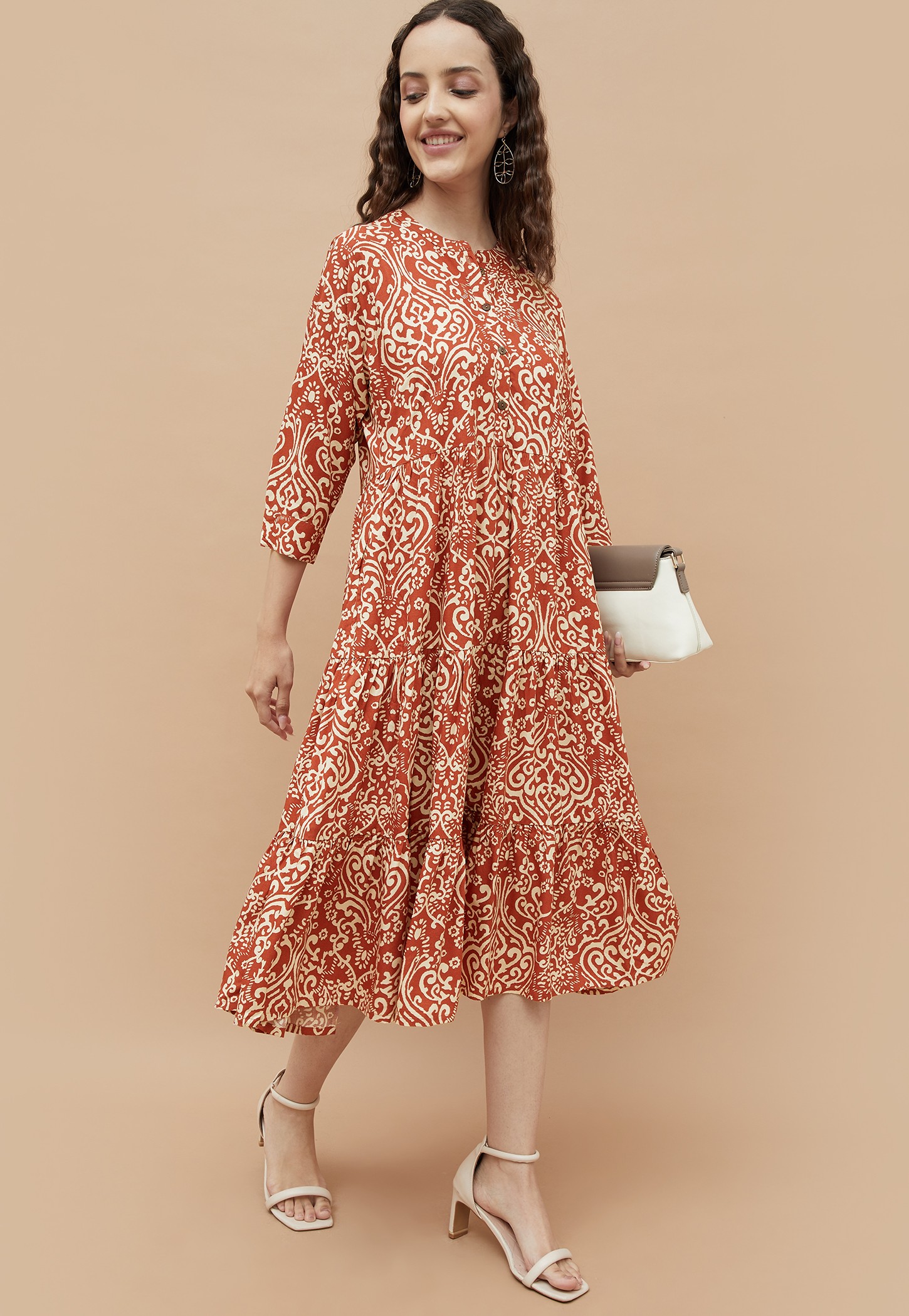 COLOUR ME Ethnic Motif Midi Dress-picture-32