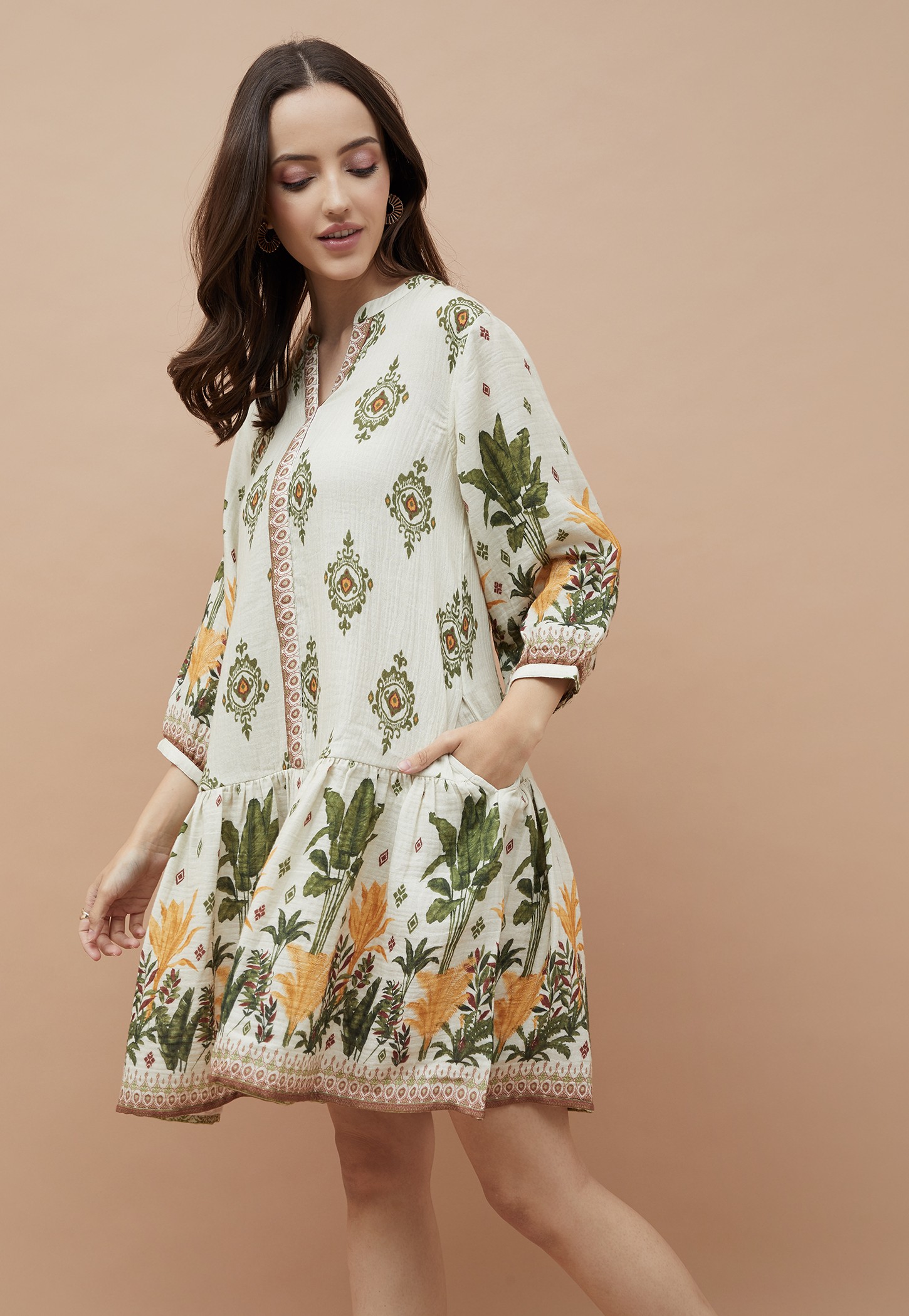 COLOUR ME Ethnic Motif Drop Waist Dress-picture-51