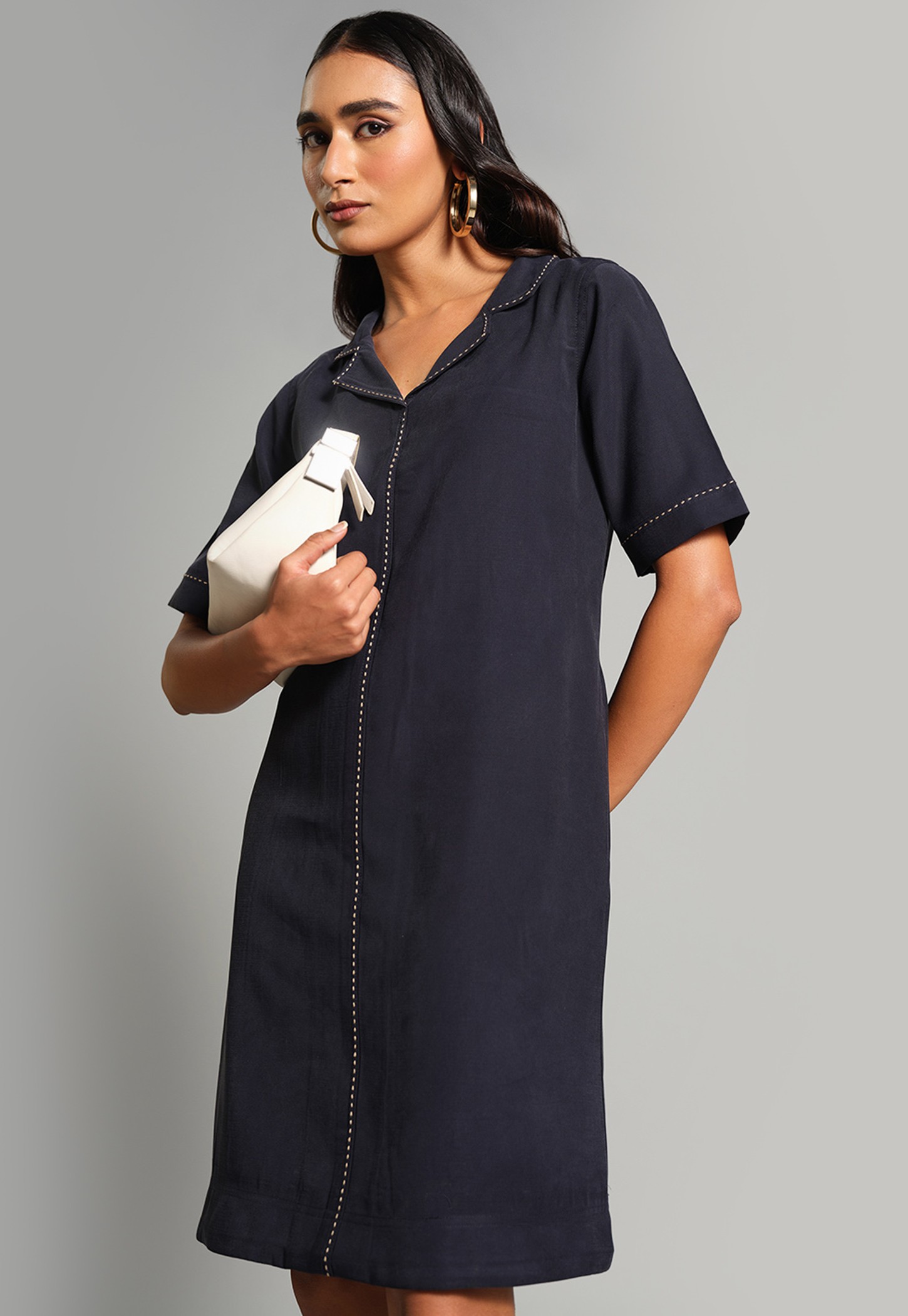 AND Solid Shift Dress with Contrast Stitching-picture-15