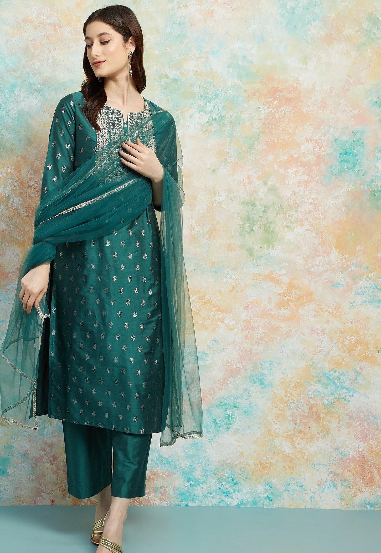MELANGE Embroidered Straight Kurta Set-picture-54