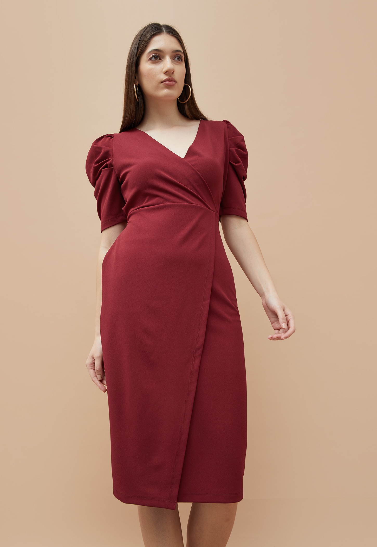 CODE Solid Wrap Dress-picture-42
