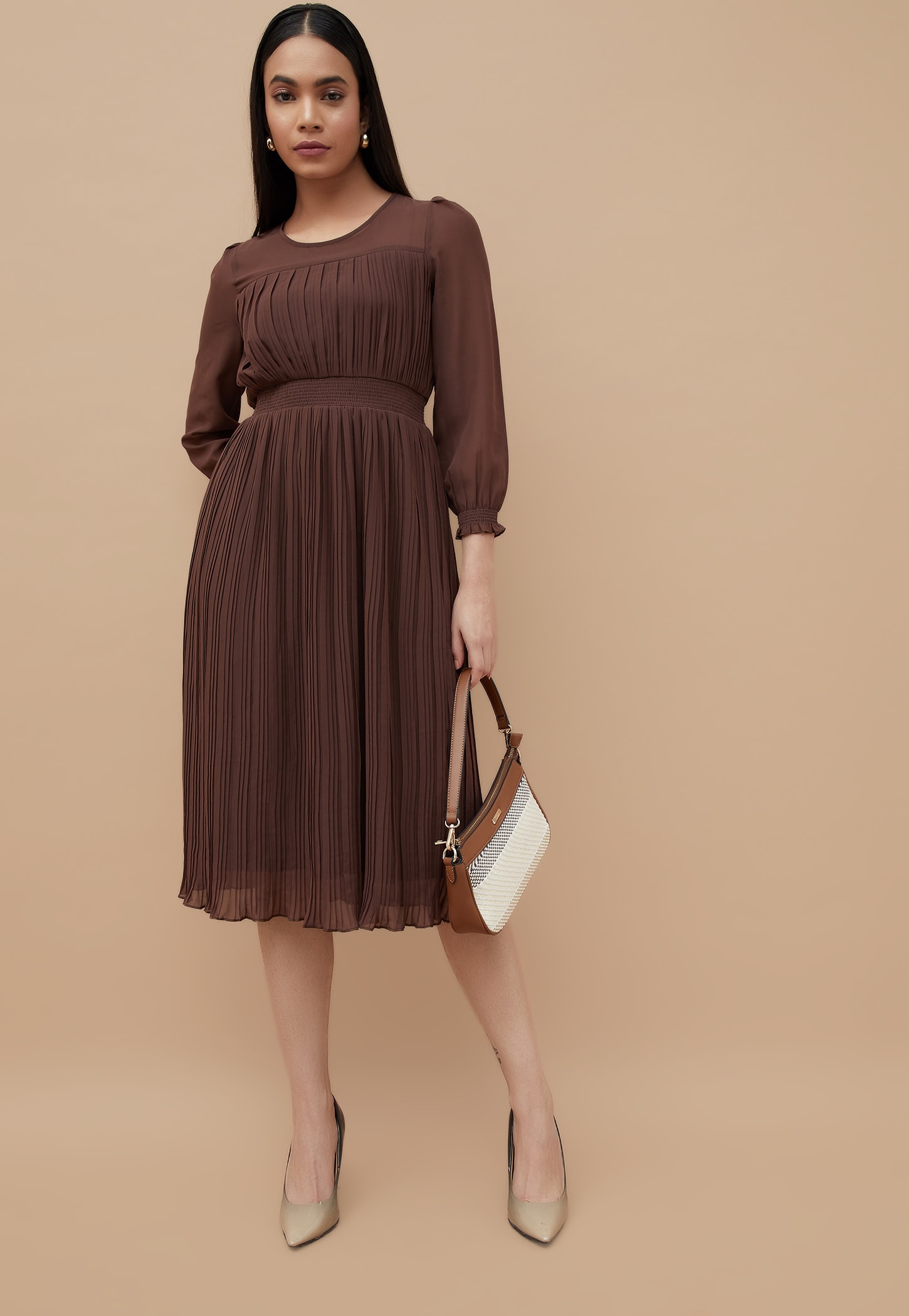 CODE Solid Fit and Flare Dress-image-16