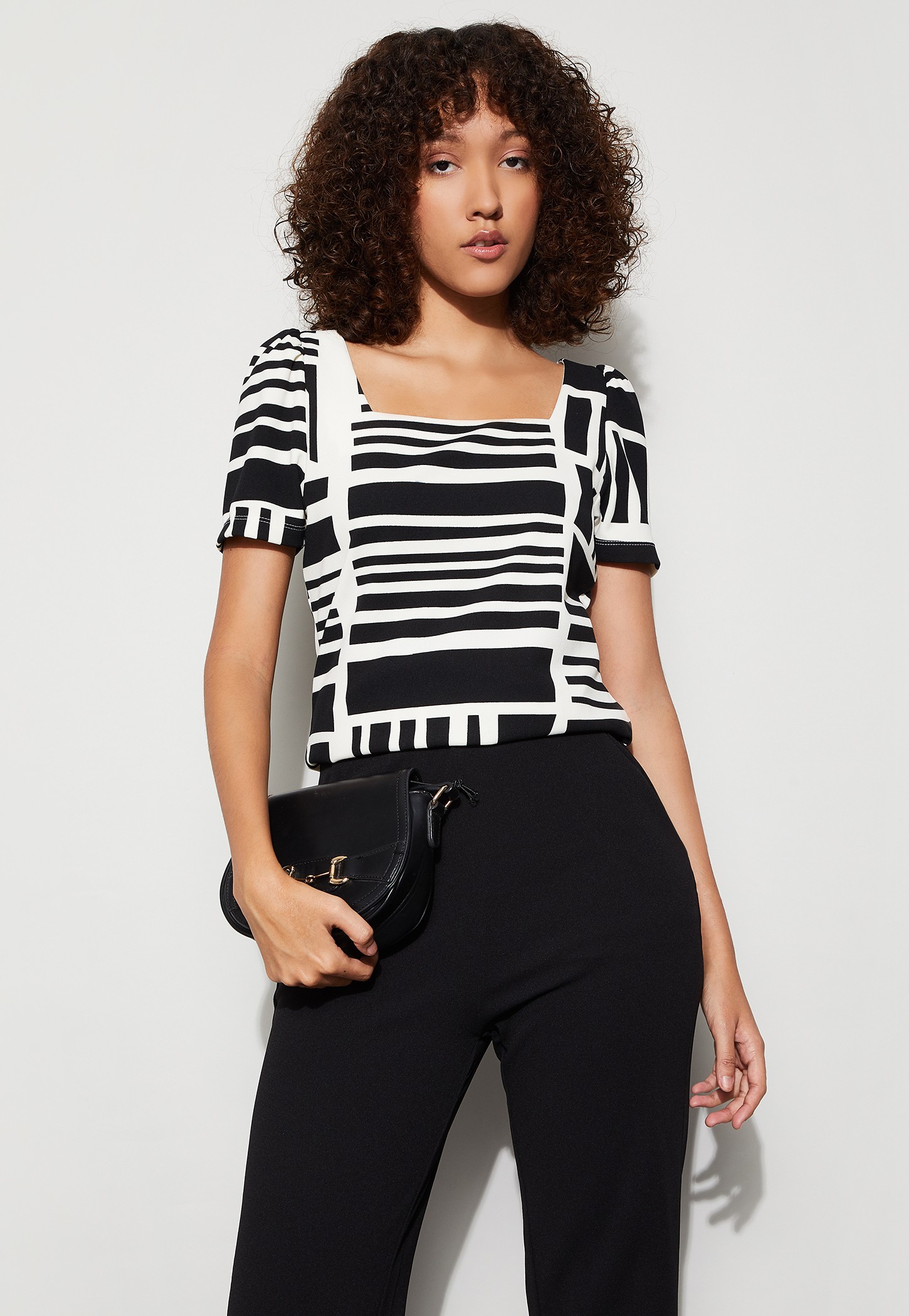 CODE Striped Puffed Sleeve Top-picture-24
