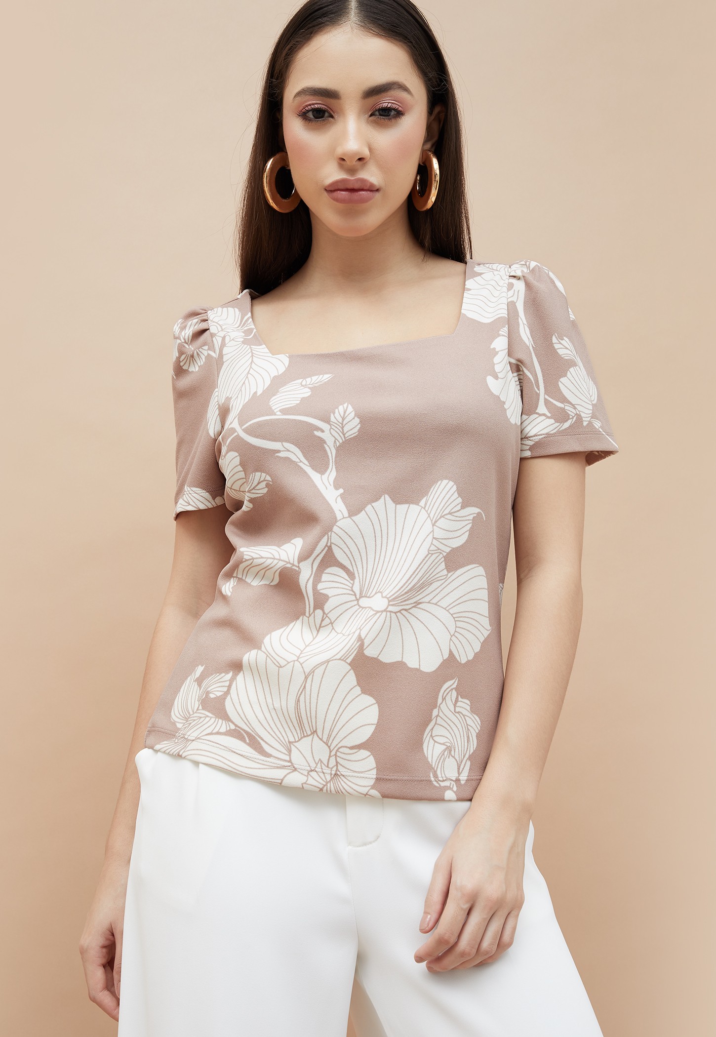 CODE Floral Print Puffed Sleeve Top-image-11