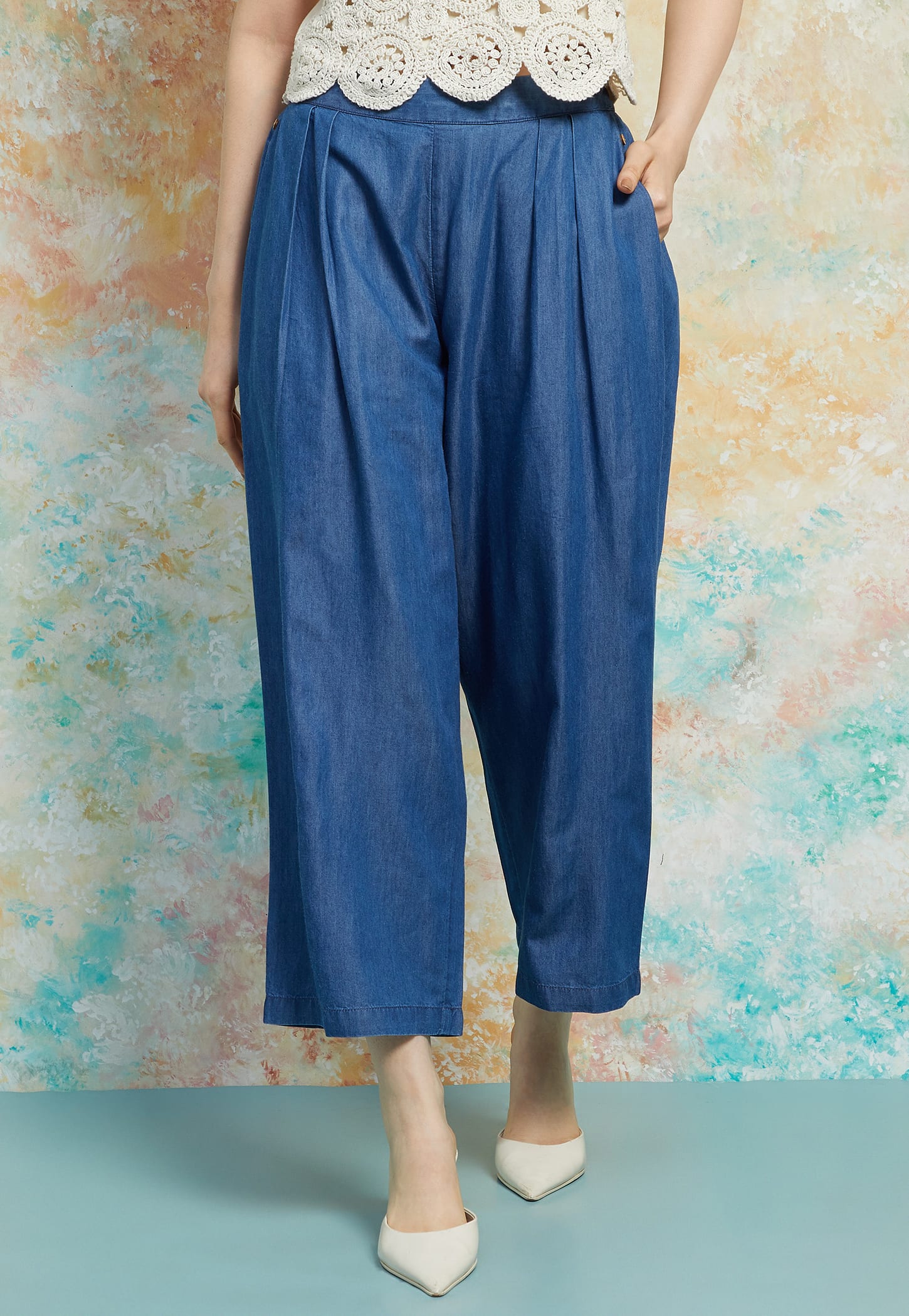 MELANGE Solid Pleated Palazzos-picture-44