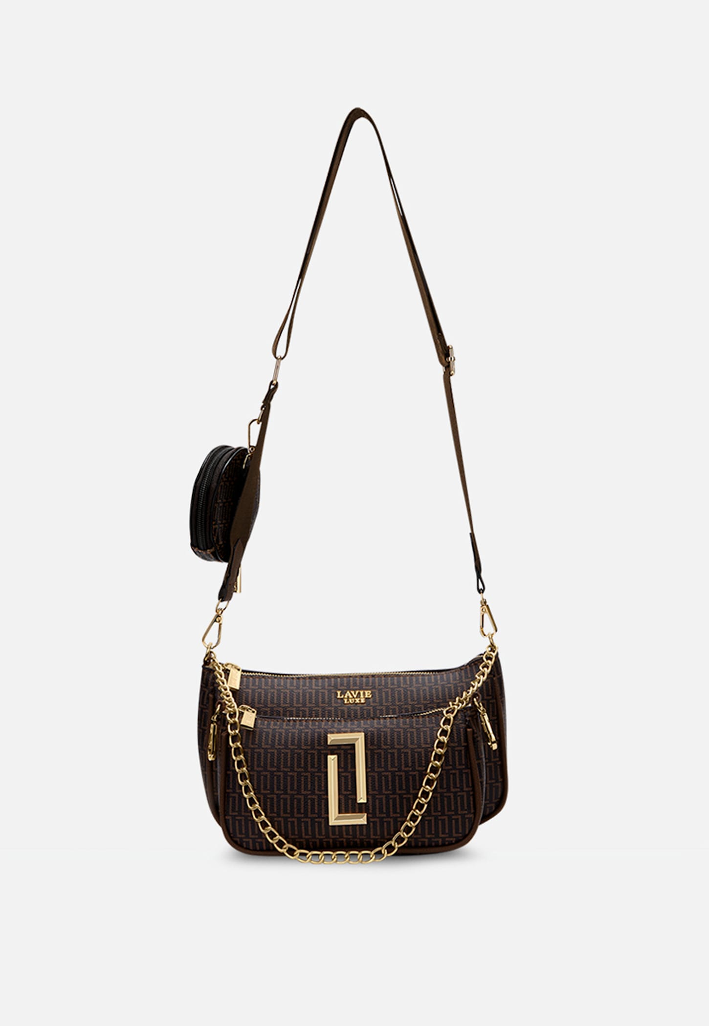 LAVIE LUXE Monogram Print Sling Bag with Vanity Pouch-picture-34