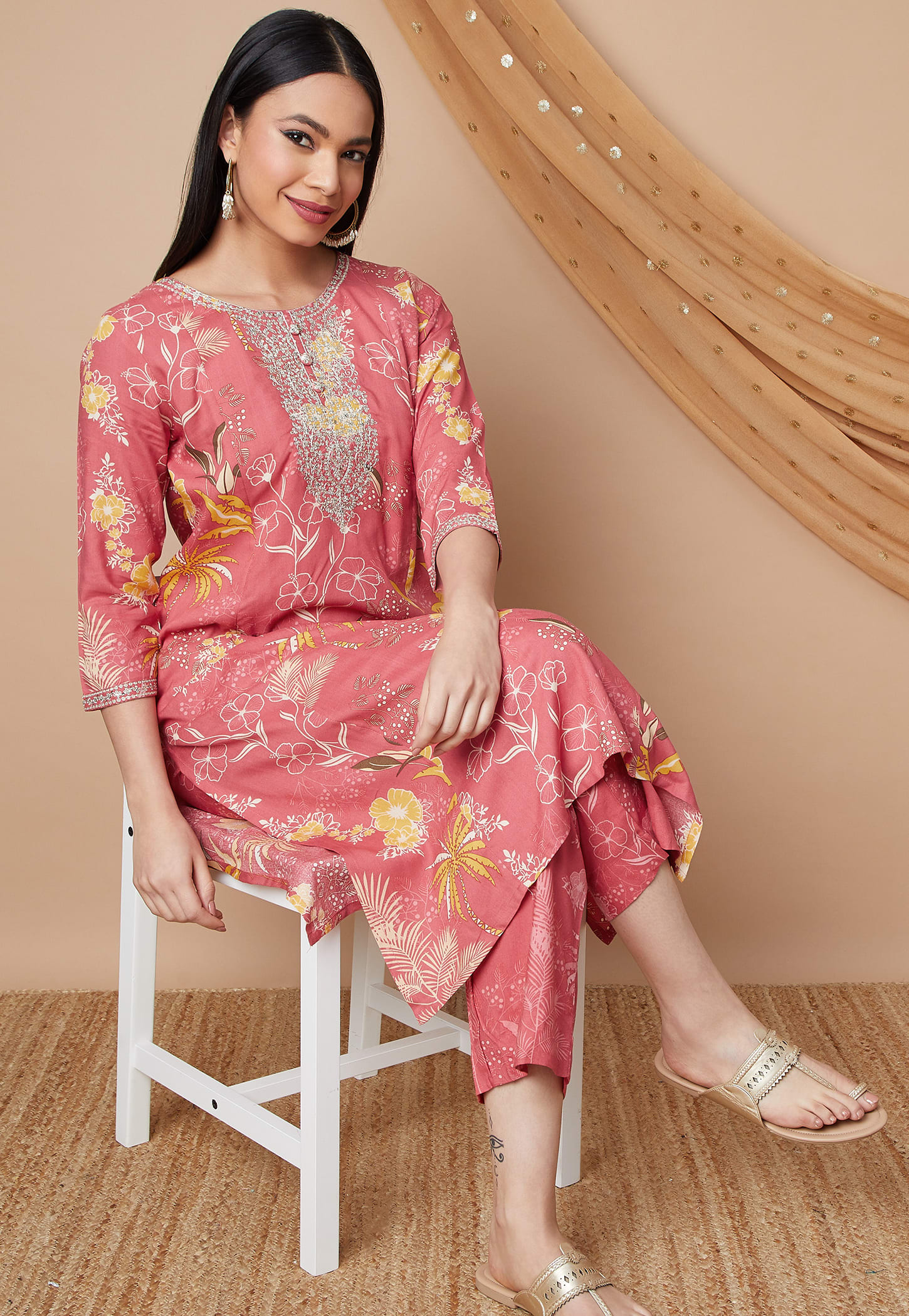 MELANGE Floral Print Straight Kurta Set-picture-40