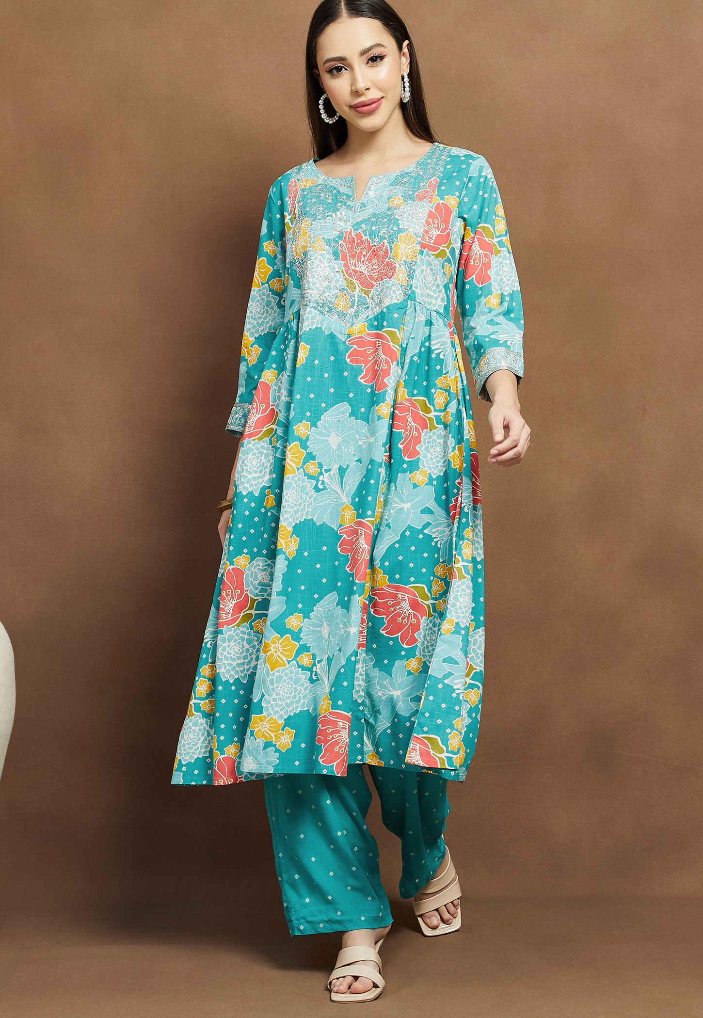 MELANGE Floral Print A-line Kurta Set-picture-38